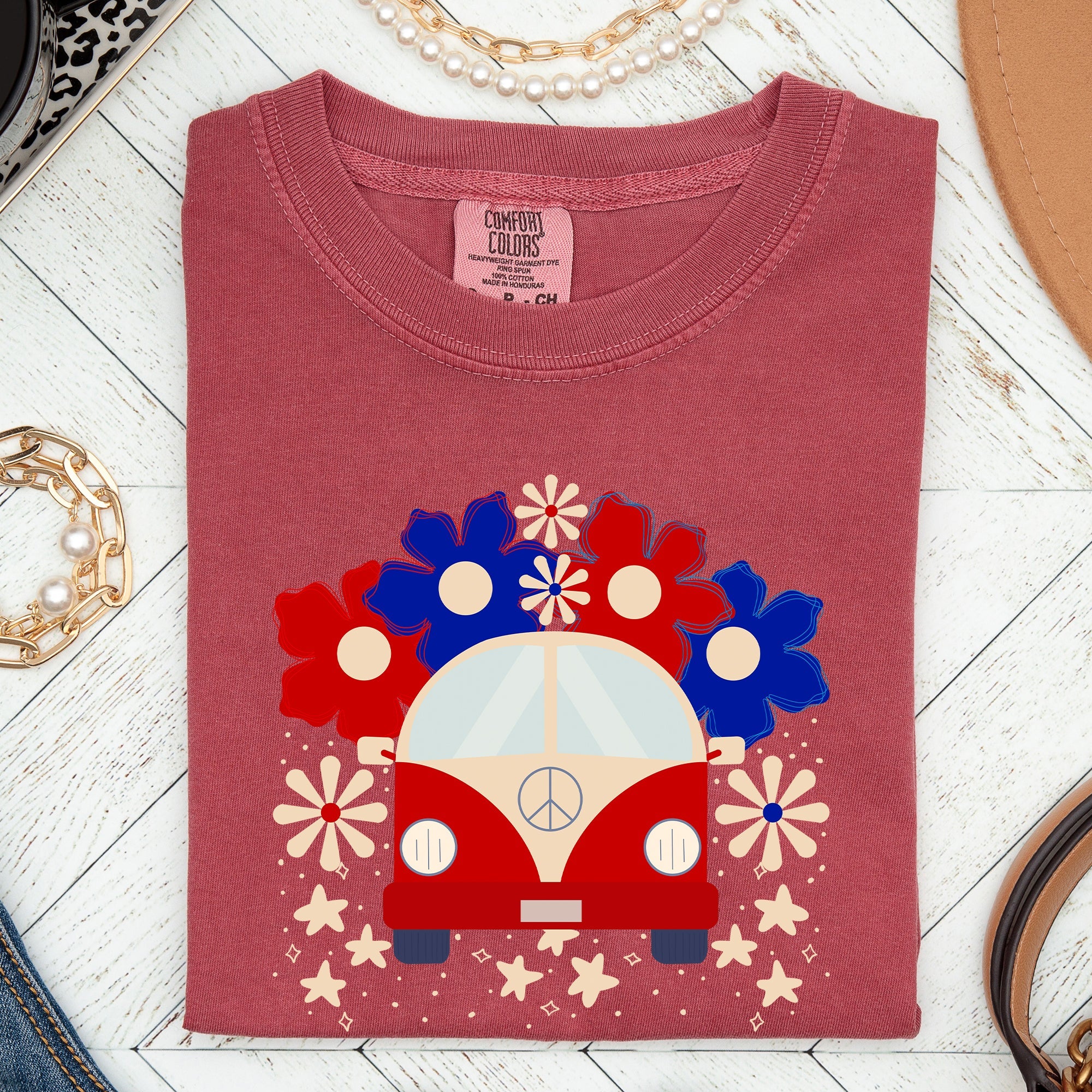 Retro Van Patriotic 4th Of July Vintage Road Trip Design Limited Edition Comfort Colors Tee