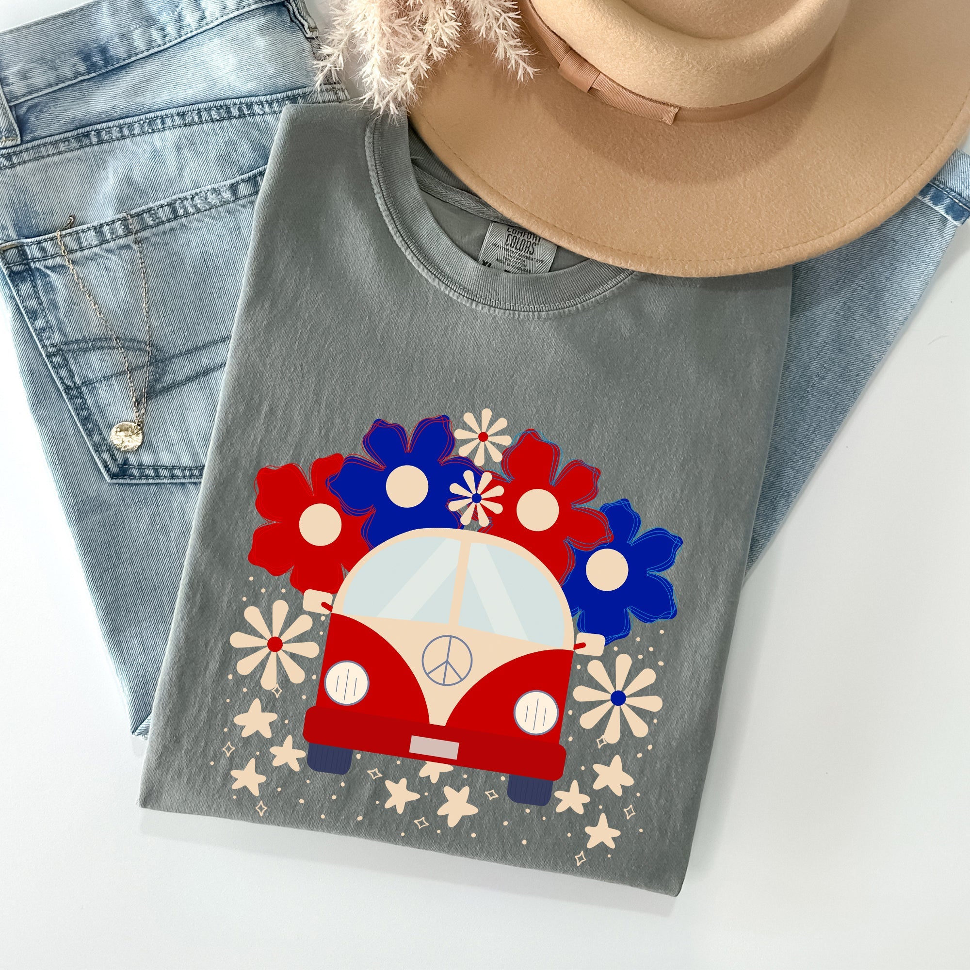 Retro Van Patriotic 4th Of July Vintage Road Trip Design Limited Edition Comfort Colors Tee