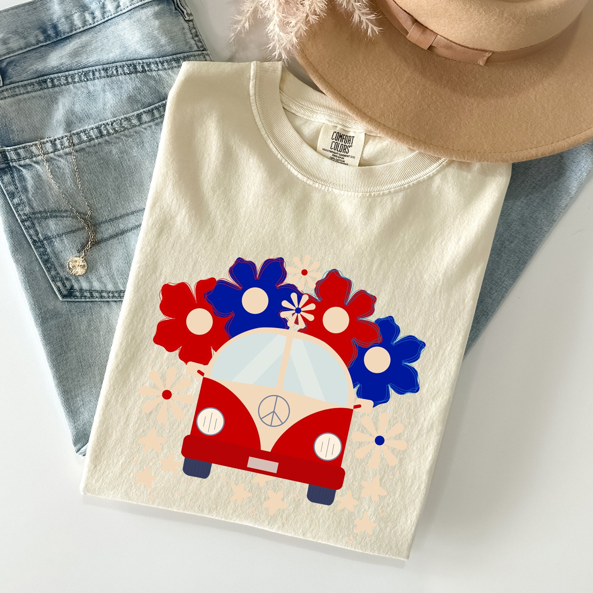 Retro Van Patriotic 4th Of July Vintage Road Trip Design Limited Edition Comfort Colors Tee