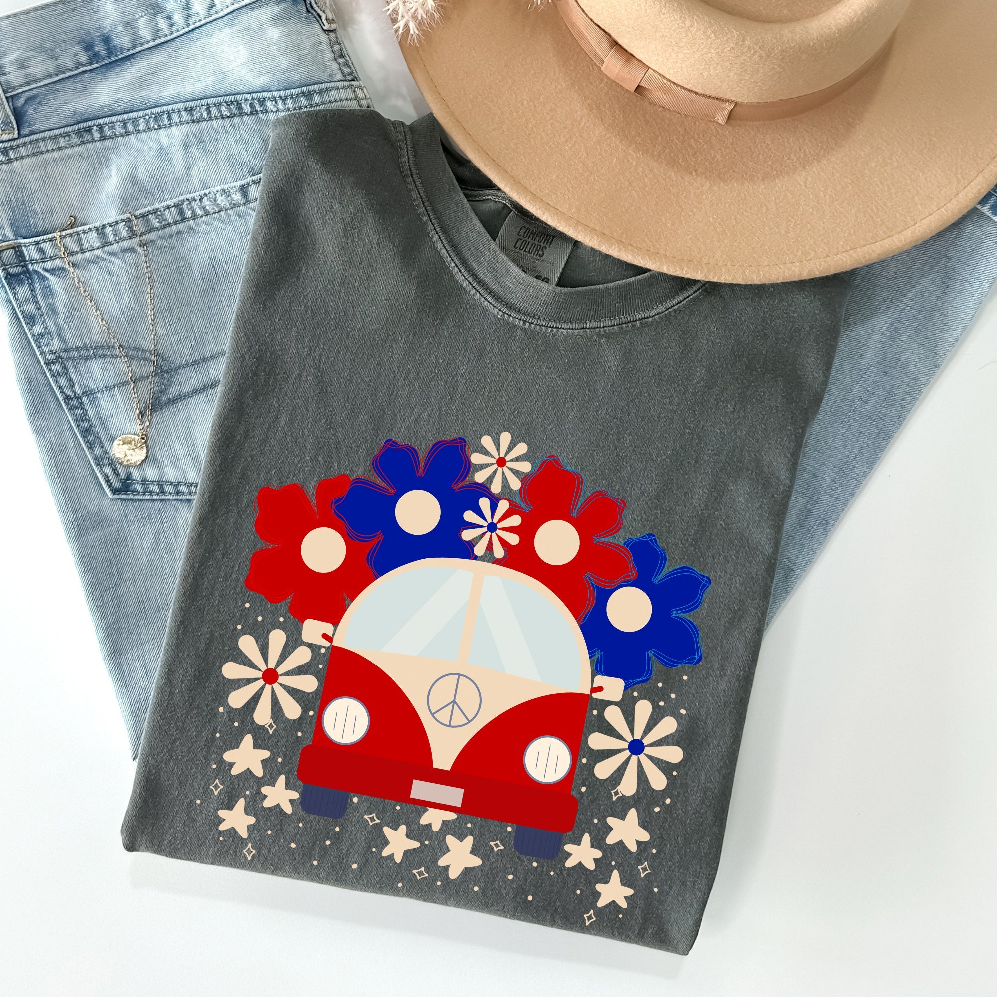 Retro Van Patriotic 4th Of July Vintage Road Trip Design Limited Edition Comfort Colors Tee