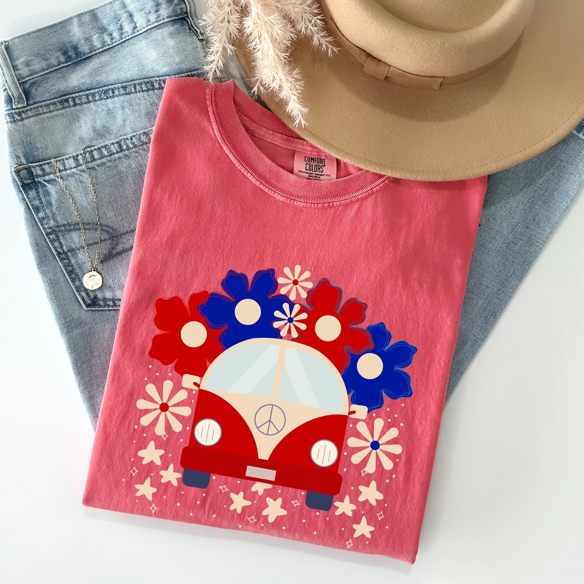 Retro Van Patriotic 4th Of July Vintage Road Trip Design Limited Edition Comfort Colors Tee