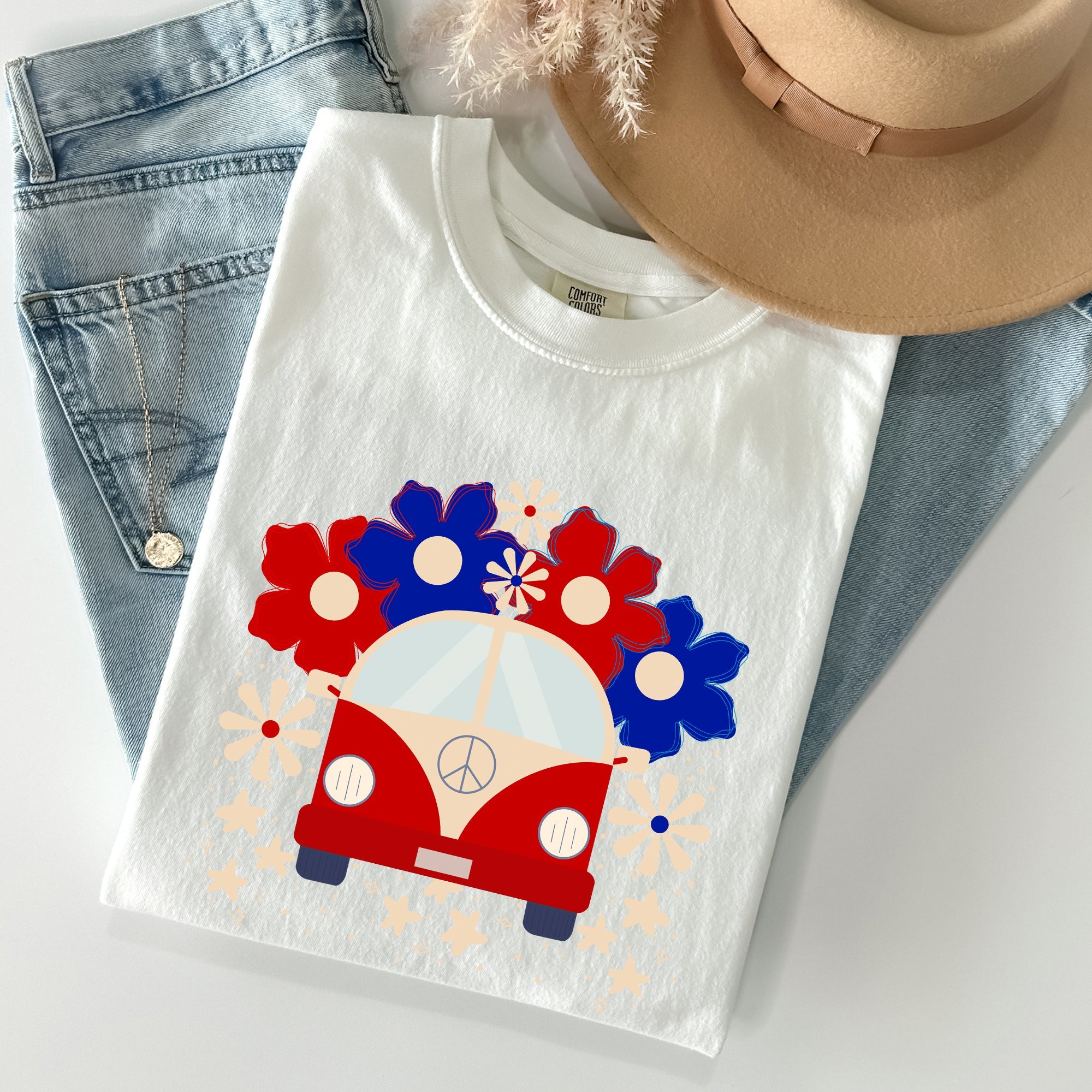 Retro Van Patriotic 4th Of July Vintage Road Trip Design Limited Edition Comfort Colors Tee