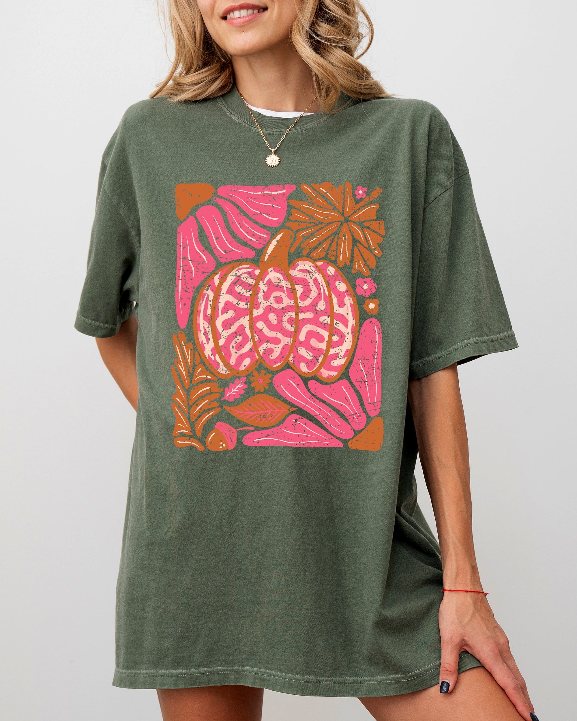 Retro Floral Pumpkin Jack-O-Lantern Harvest Fall Seasonal Design Print Comfort Colors Tee