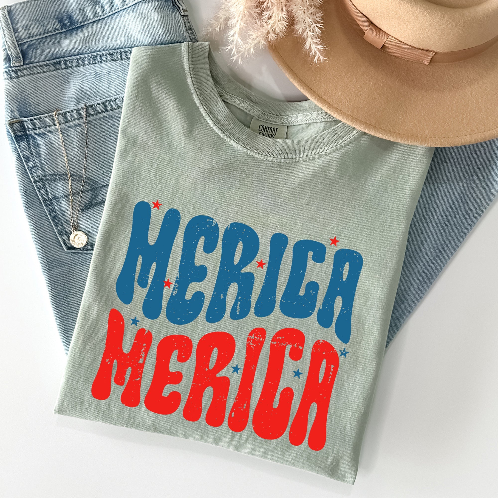 Retro 'Merica America Red White Blue Patriotic USA Pride Vintage Style Comfort Colors Tee
