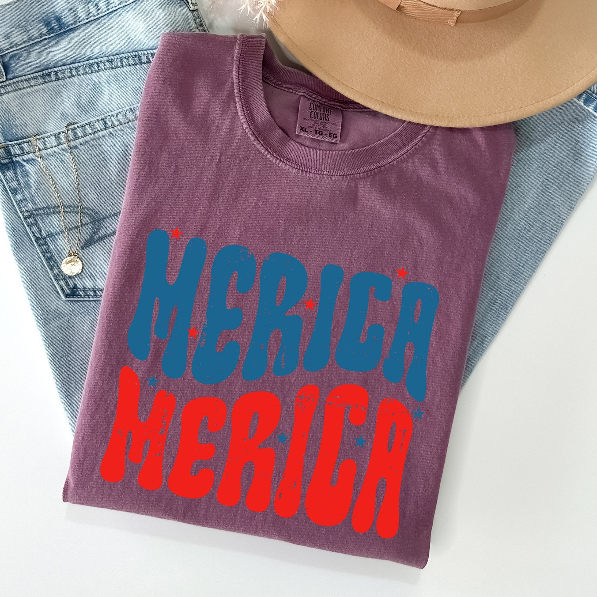 Retro 'Merica America Red White Blue Patriotic USA Pride Vintage Style Comfort Colors Tee