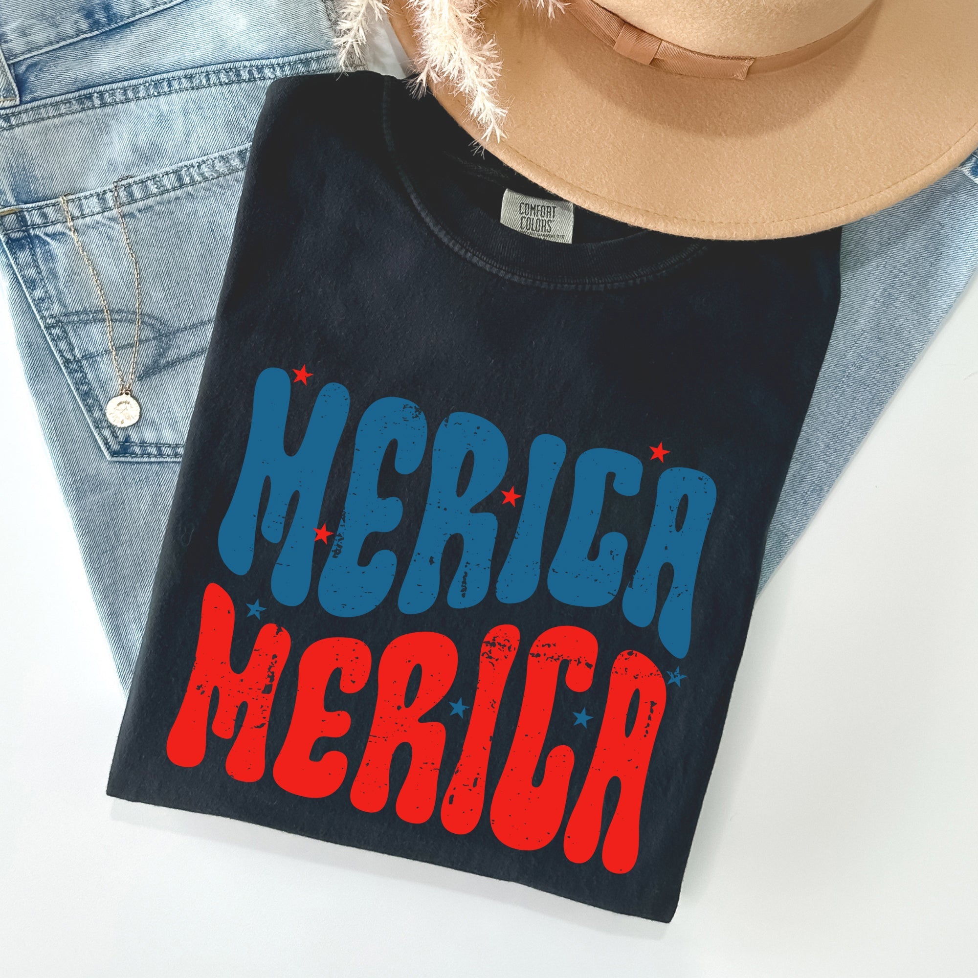 Retro 'Merica America Red White Blue Patriotic USA Pride Vintage Style Comfort Colors Tee