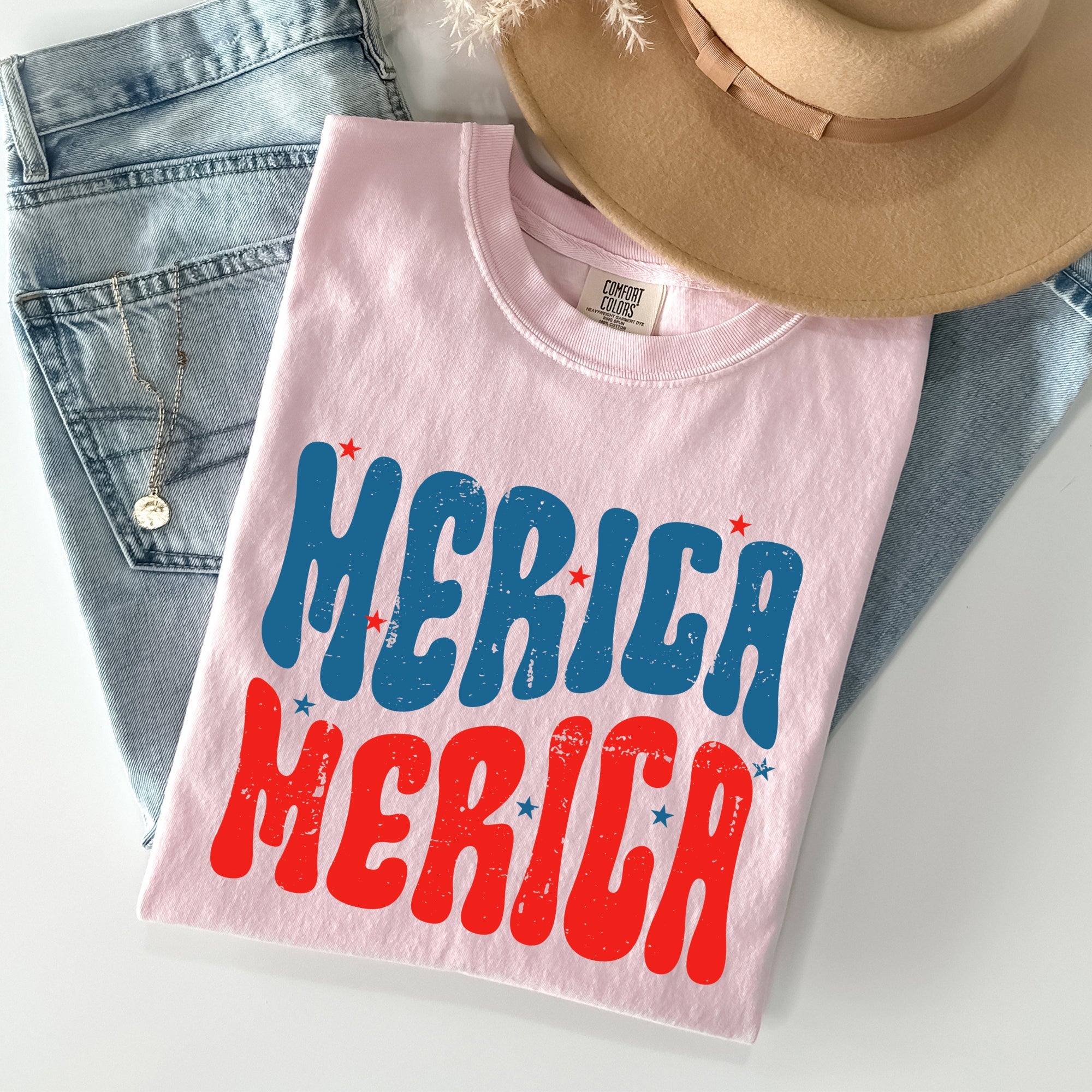 Retro 'Merica America Red White Blue Patriotic USA Pride Vintage Style Comfort Colors Tee