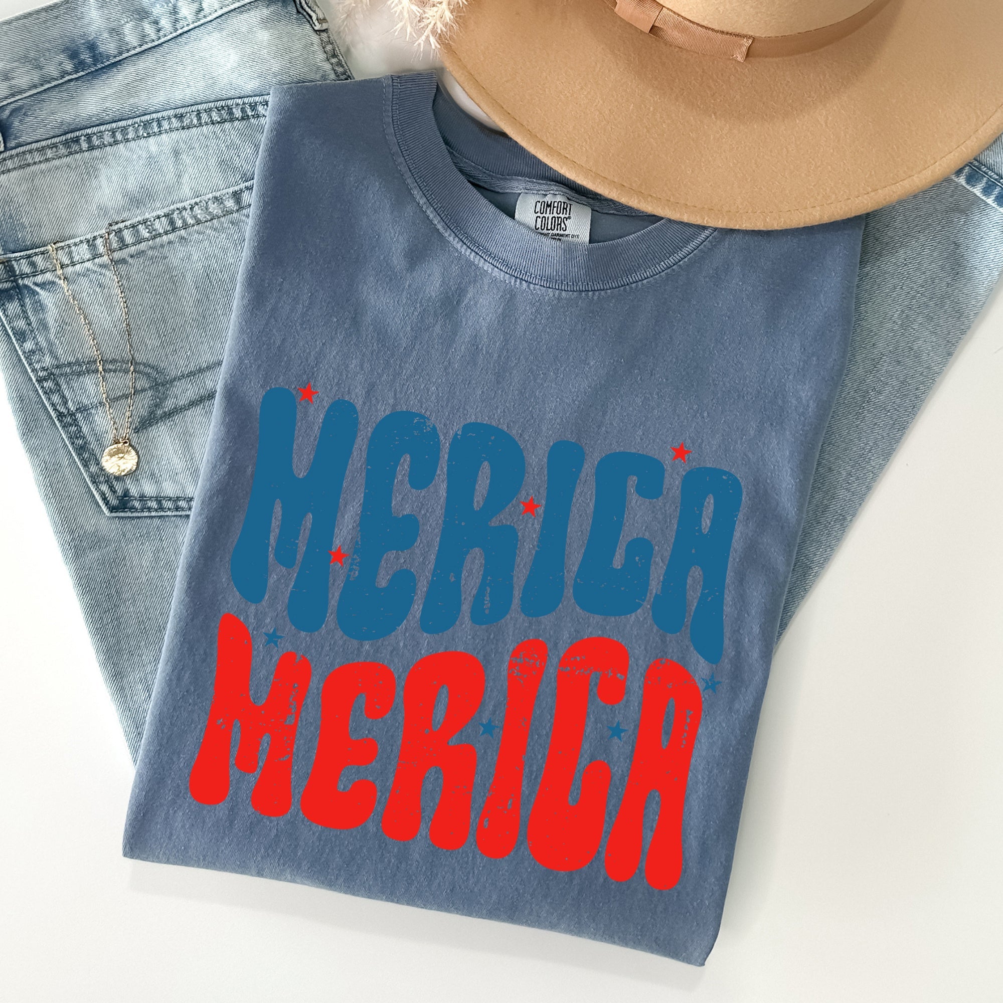 Retro 'Merica America Red White Blue Patriotic USA Pride Vintage Style Comfort Colors Tee