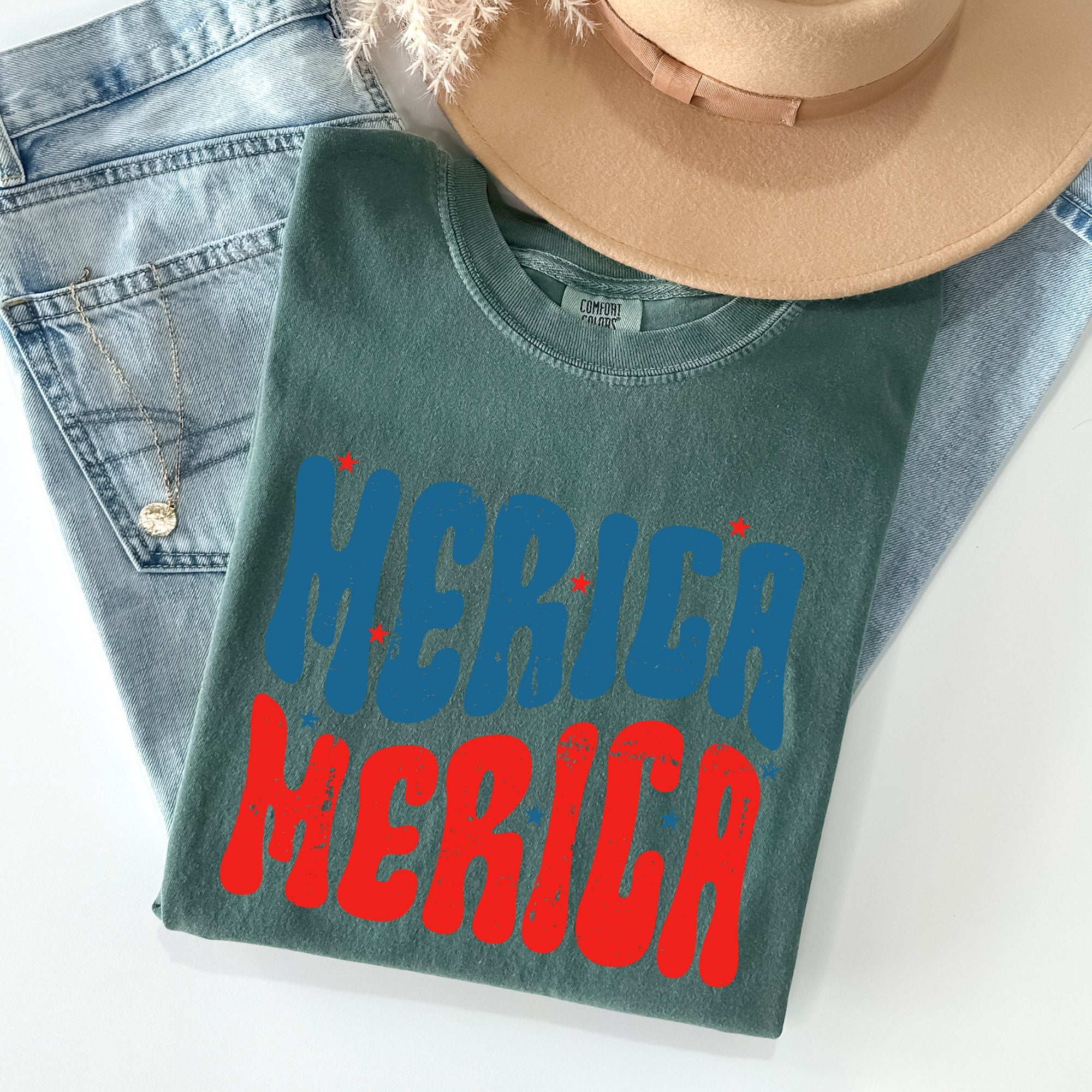 Retro 'Merica America Red White Blue Patriotic USA Pride Vintage Style Comfort Colors Tee