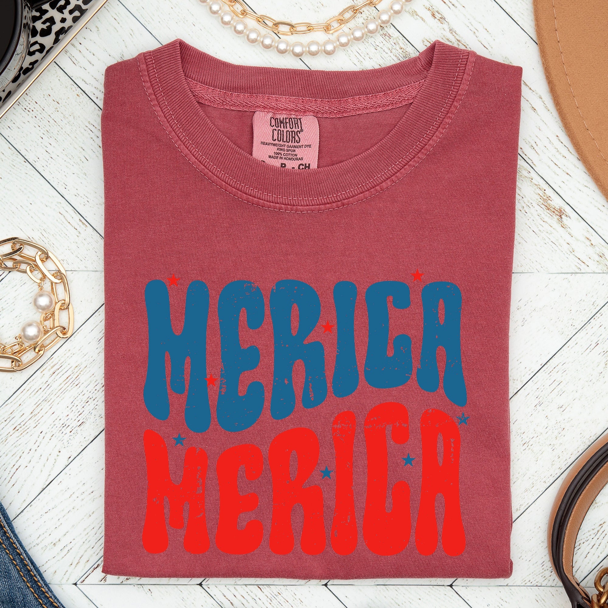 Retro 'Merica America Red White Blue Patriotic USA Pride Vintage Style Comfort Colors Tee