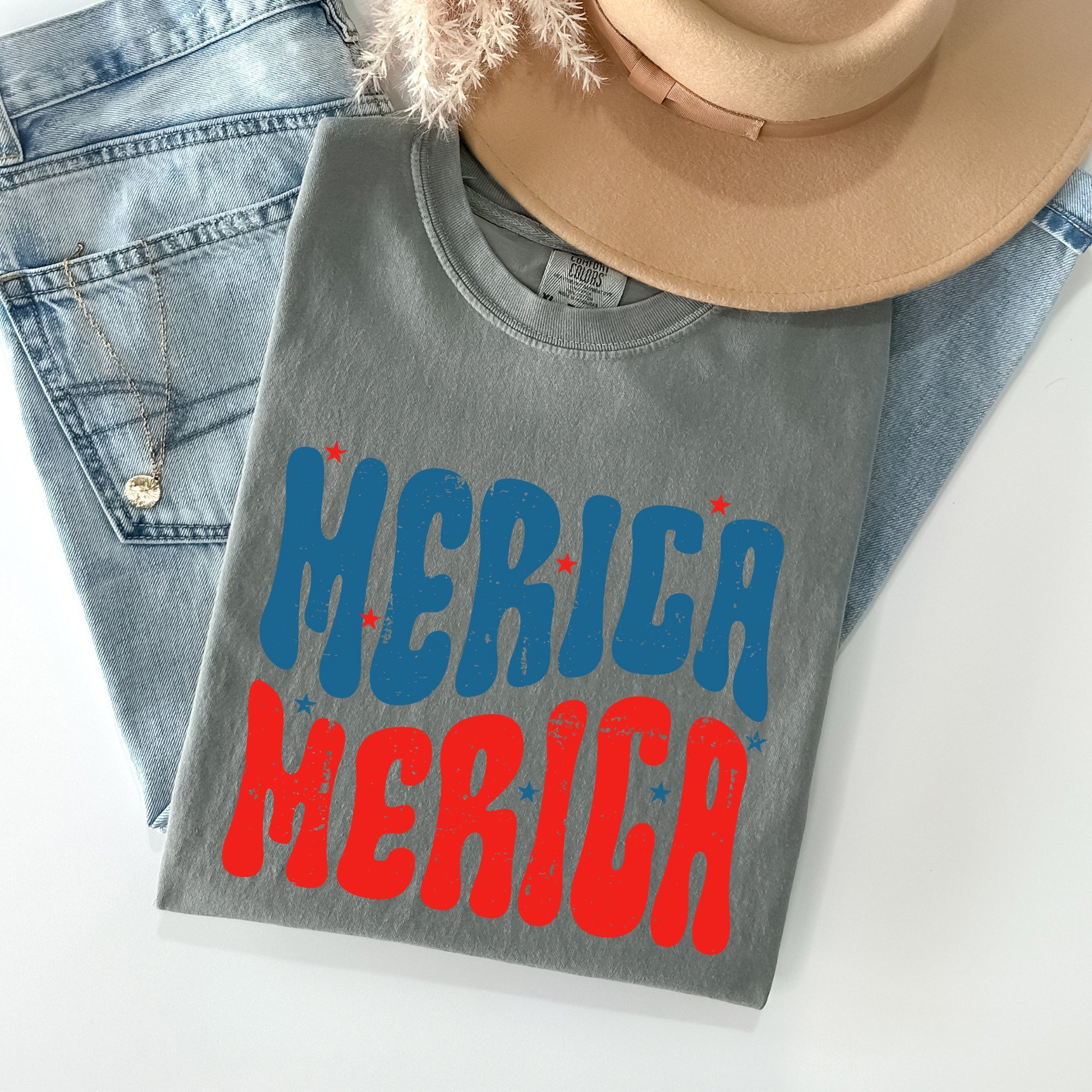 Retro 'Merica America Red White Blue Patriotic USA Pride Vintage Style Comfort Colors Tee
