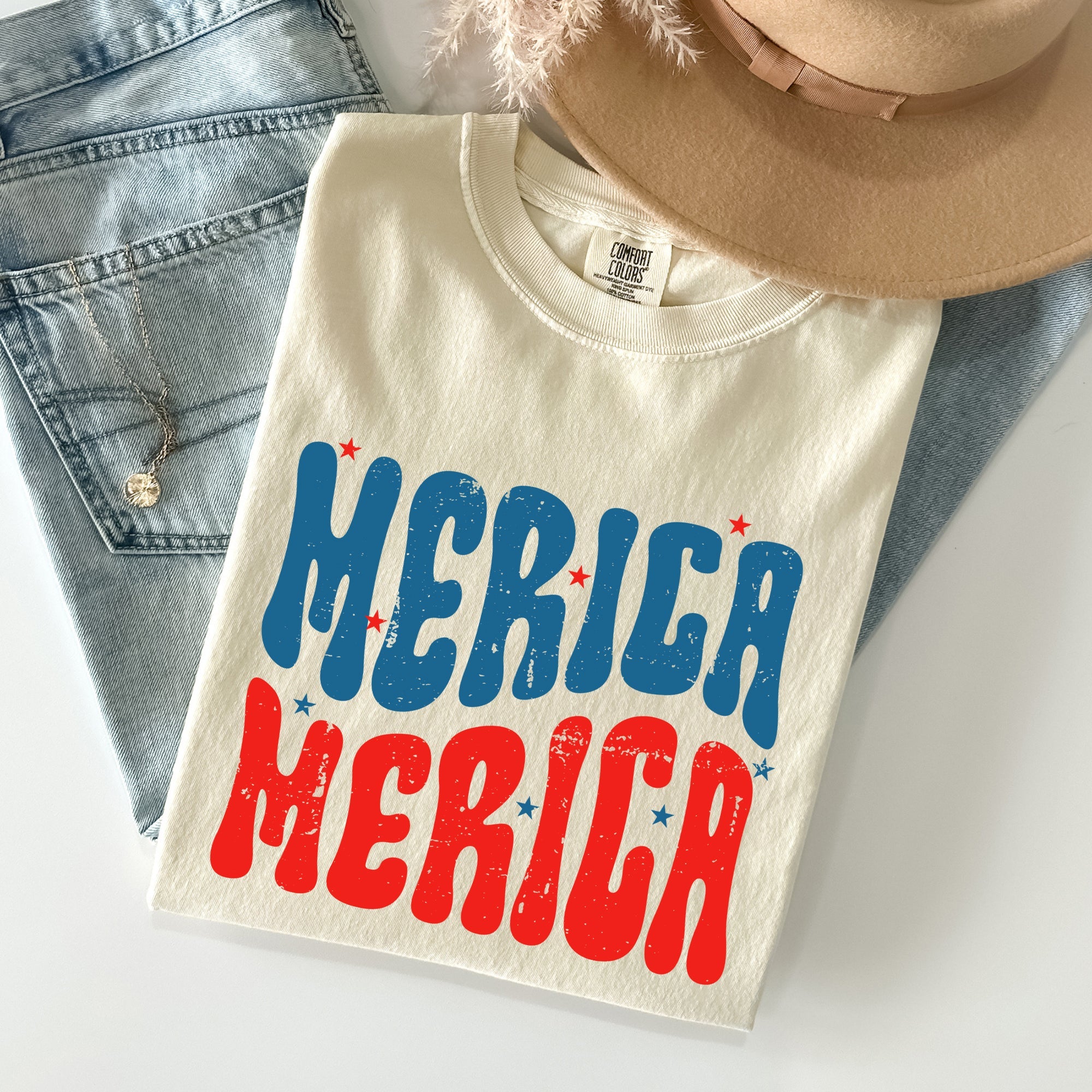 Retro 'Merica America Red White Blue Patriotic USA Pride Vintage Style Comfort Colors Tee