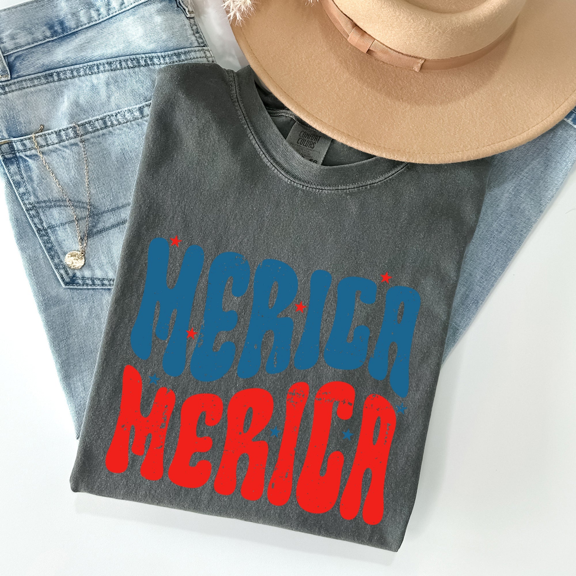 Retro 'Merica America Red White Blue Patriotic USA Pride Vintage Style Comfort Colors Tee