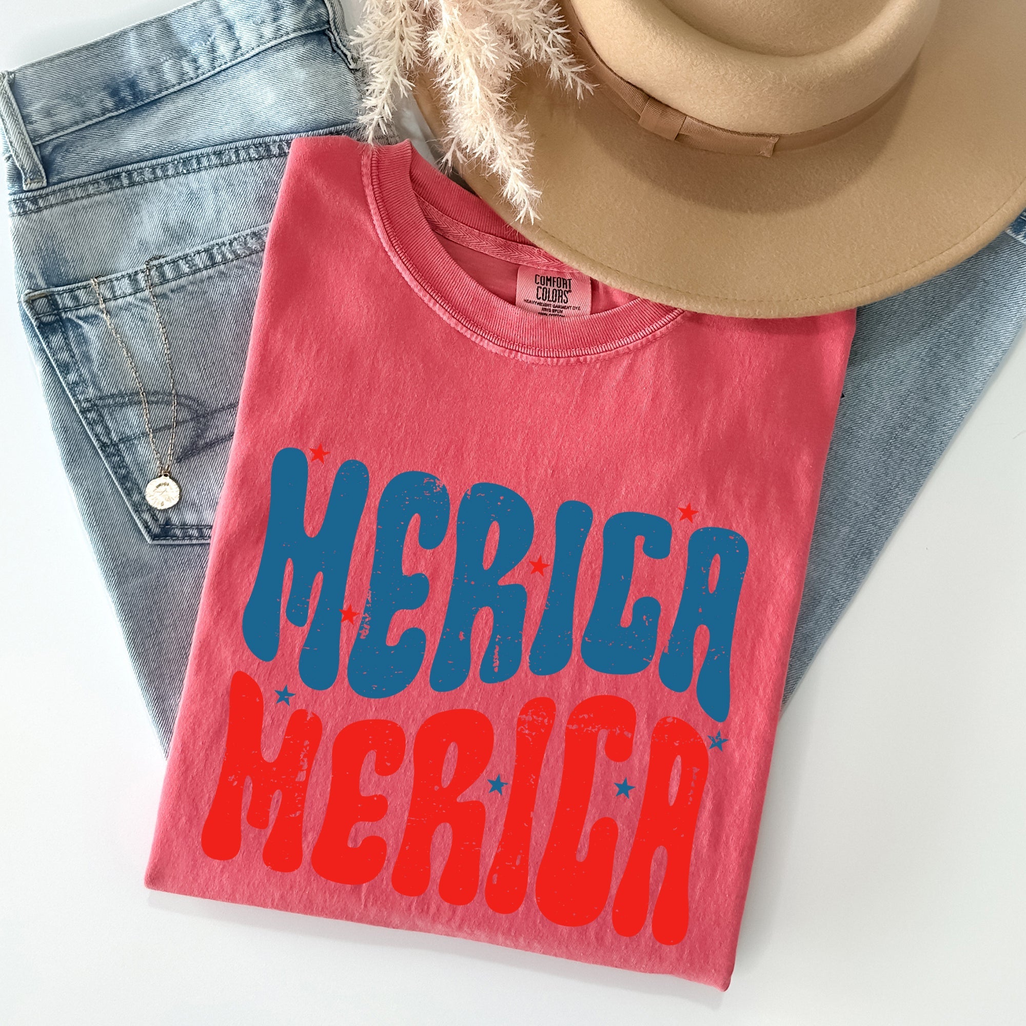Retro 'Merica America Red White Blue Patriotic USA Pride Vintage Style Comfort Colors Tee