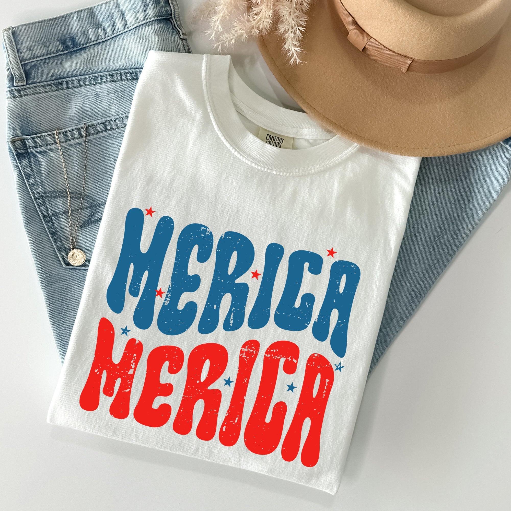 Retro 'Merica America Red White Blue Patriotic USA Pride Vintage Style Comfort Colors Tee