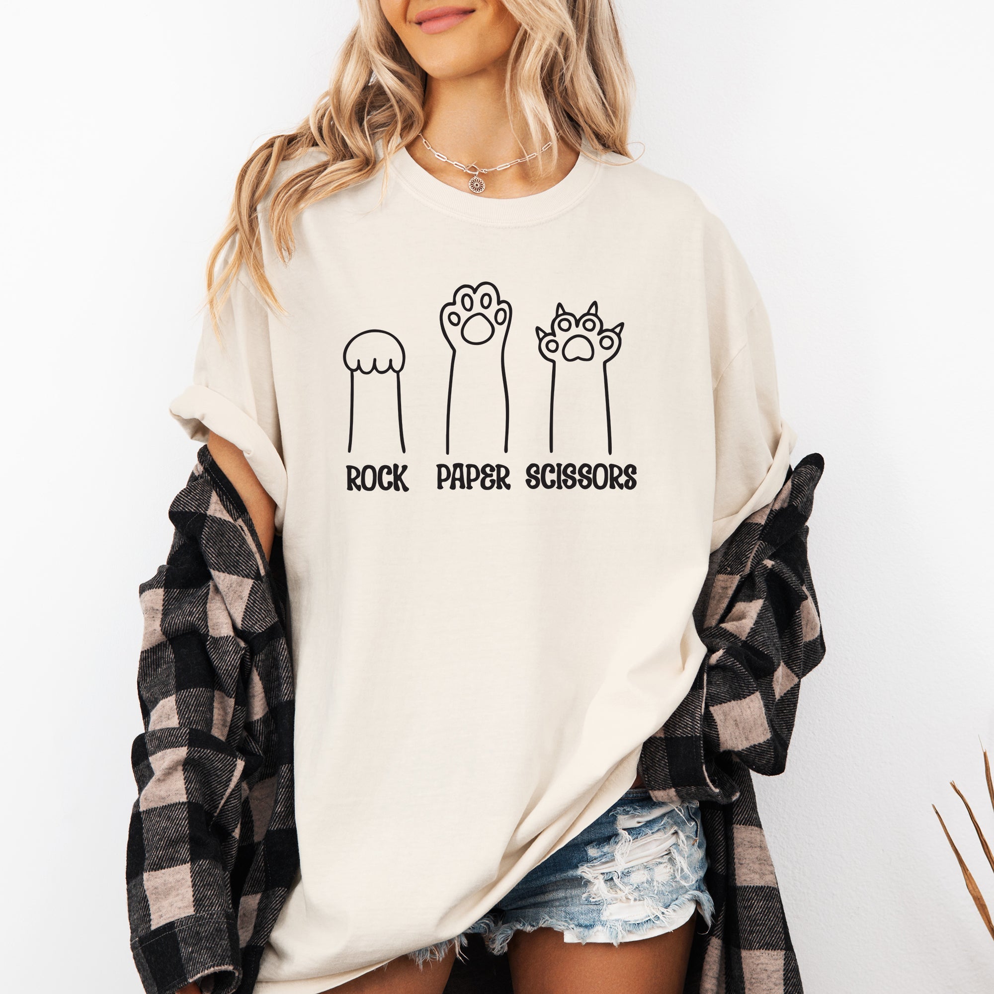 Rock Paper Scissors Cat Mom Feline Pet Artwork Graphic Illustration Comfort Colors Tee
