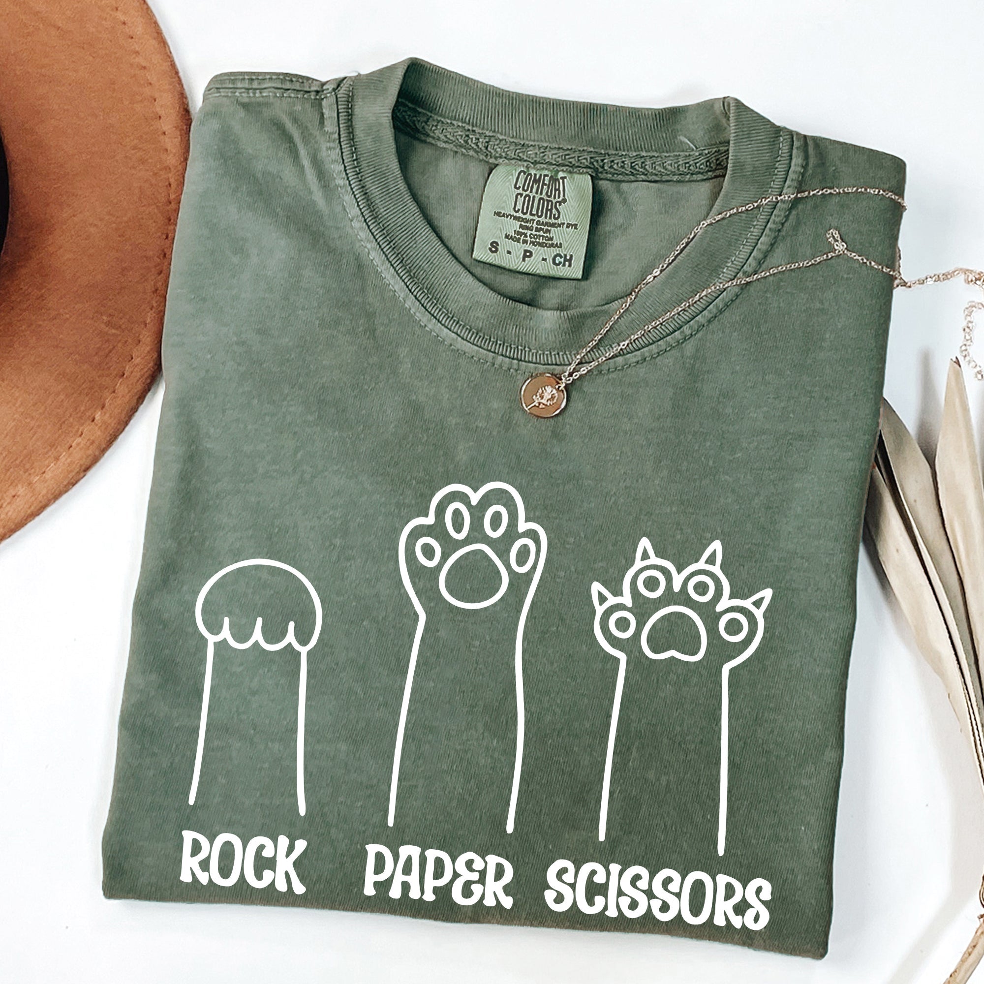 Rock Paper Scissors Cat Mom Feline Pet Artwork Graphic Illustration Comfort Colors Tee