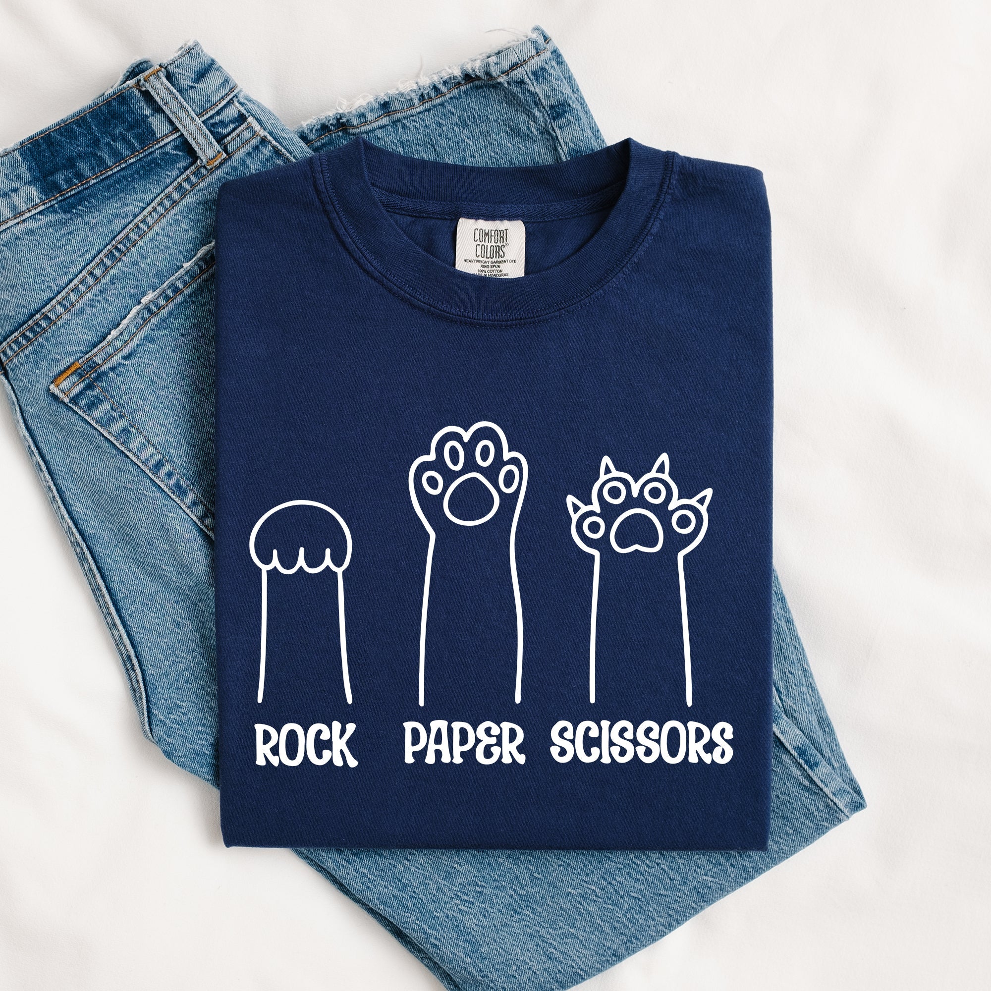 Rock Paper Scissors Cat Mom Feline Pet Artwork Graphic Illustration Comfort Colors Tee