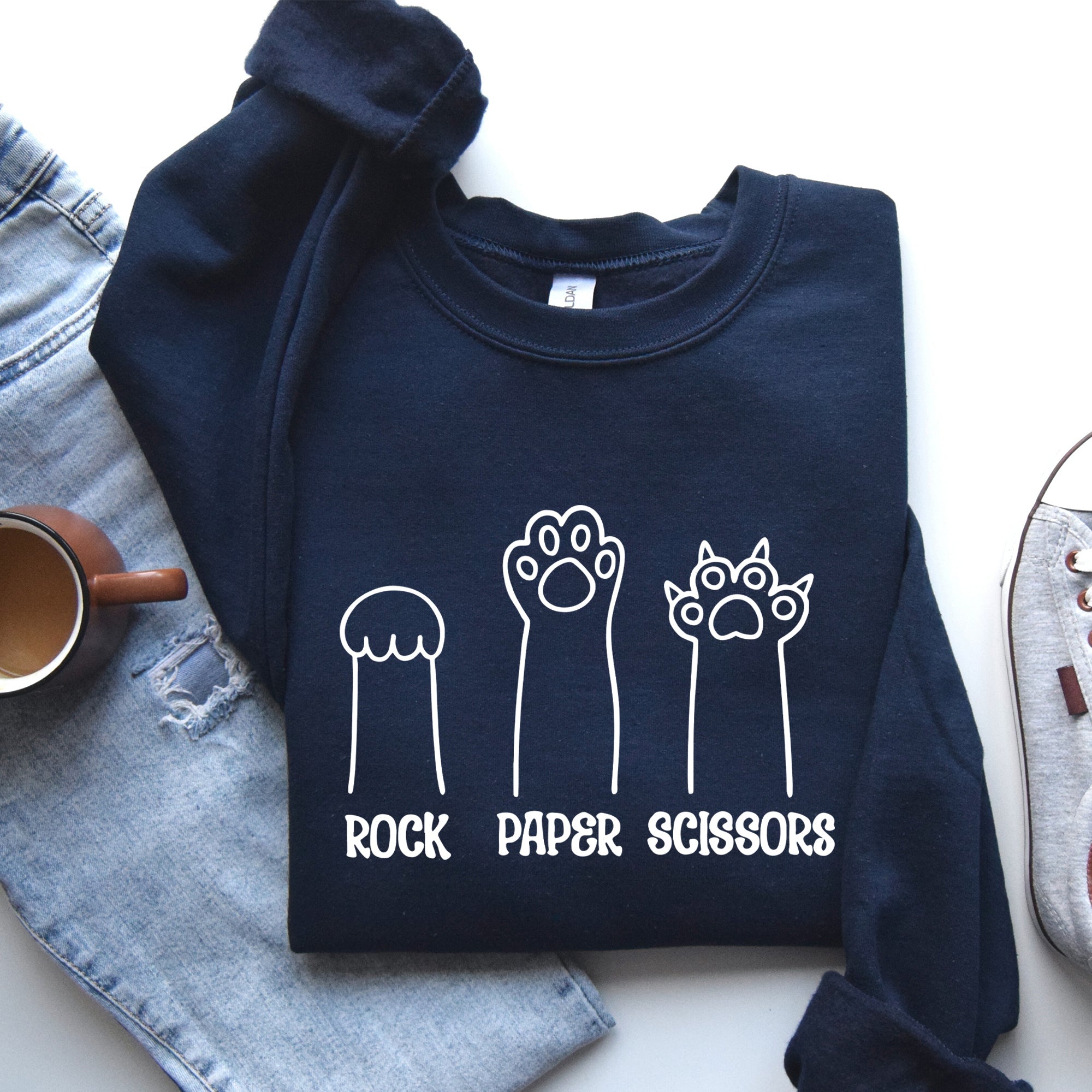 Rock Paper Scissors Cat Mom Feline Lover Pet Parent Cozy Feline Fan For Cat Lovers Sweatshirt