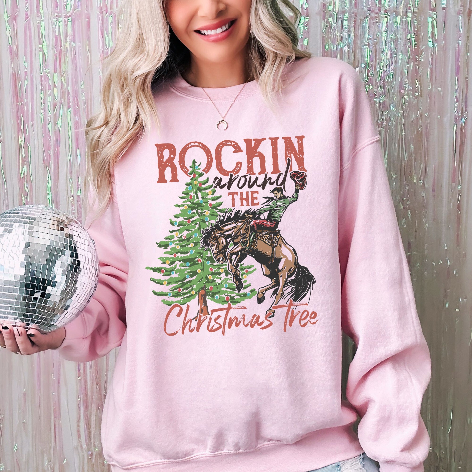 Rockin Around The Christmas Tree Cowboy Country Western Santa Xmas Holiday Celebration Sweatshirt