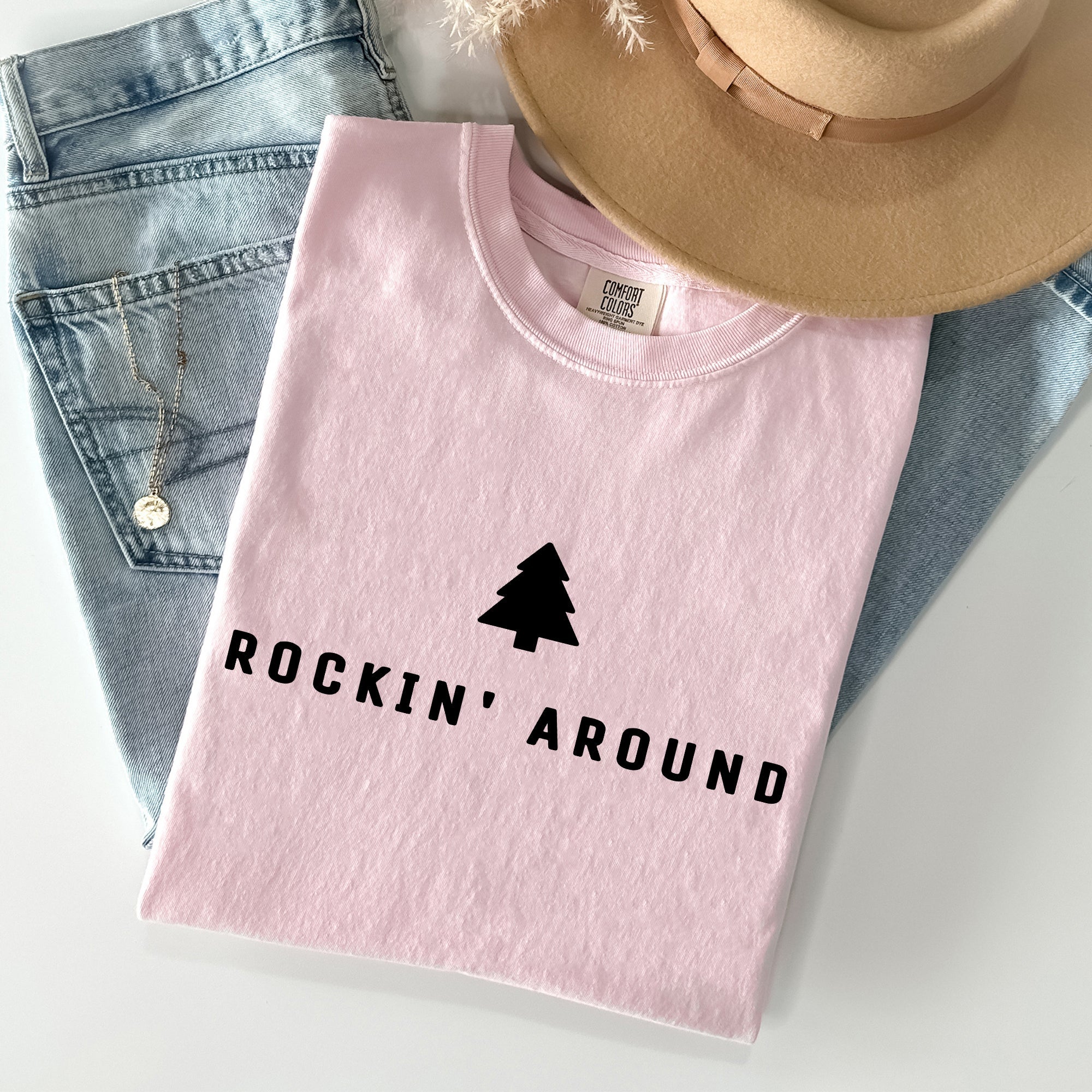 Rockin Around Minimalist Christmas Winter Santa Xmas Holiday Edition Classic Vintage Style Comfort Colors Tee