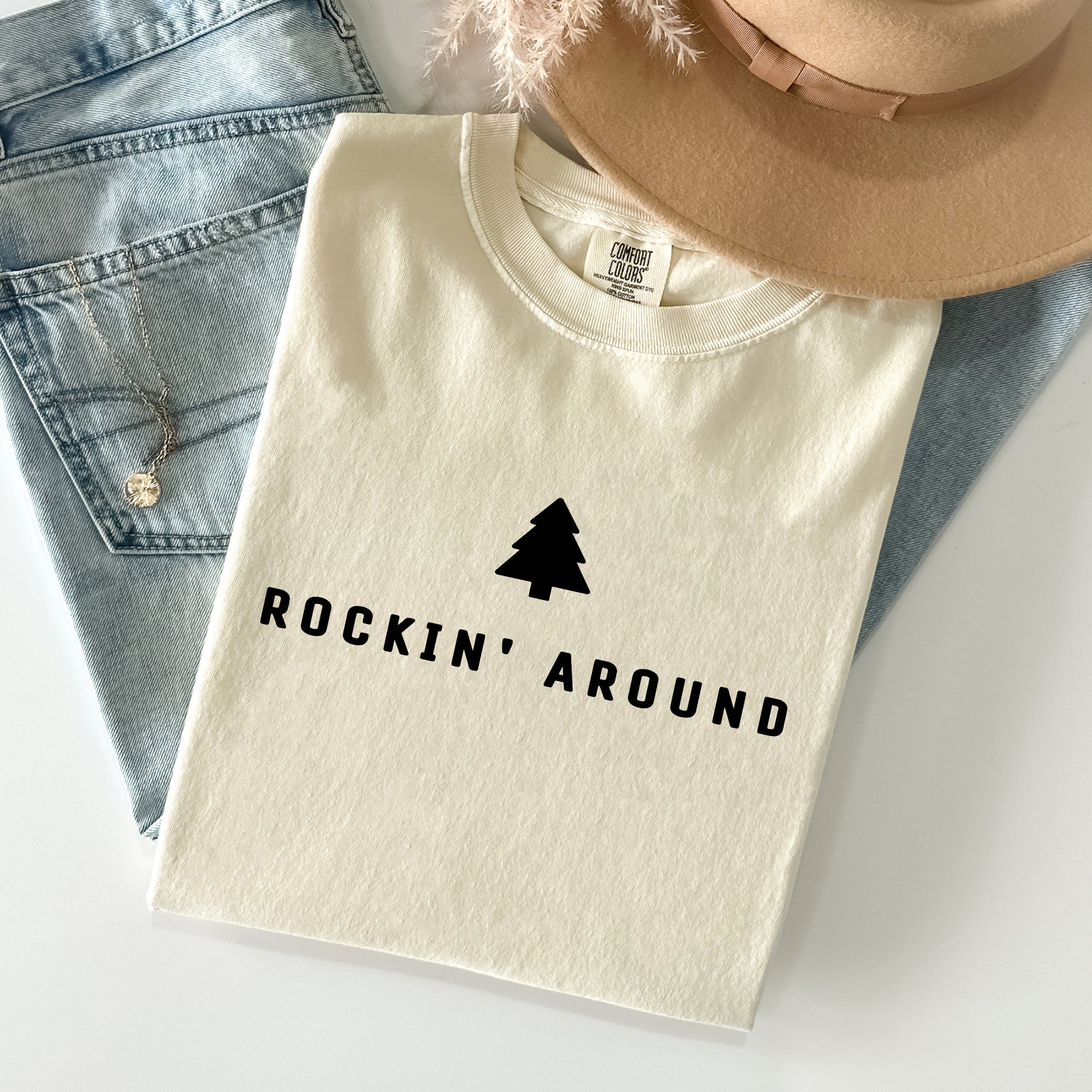 Rockin Around Minimalist Christmas Winter Santa Xmas Holiday Edition Classic Vintage Style Comfort Colors Tee
