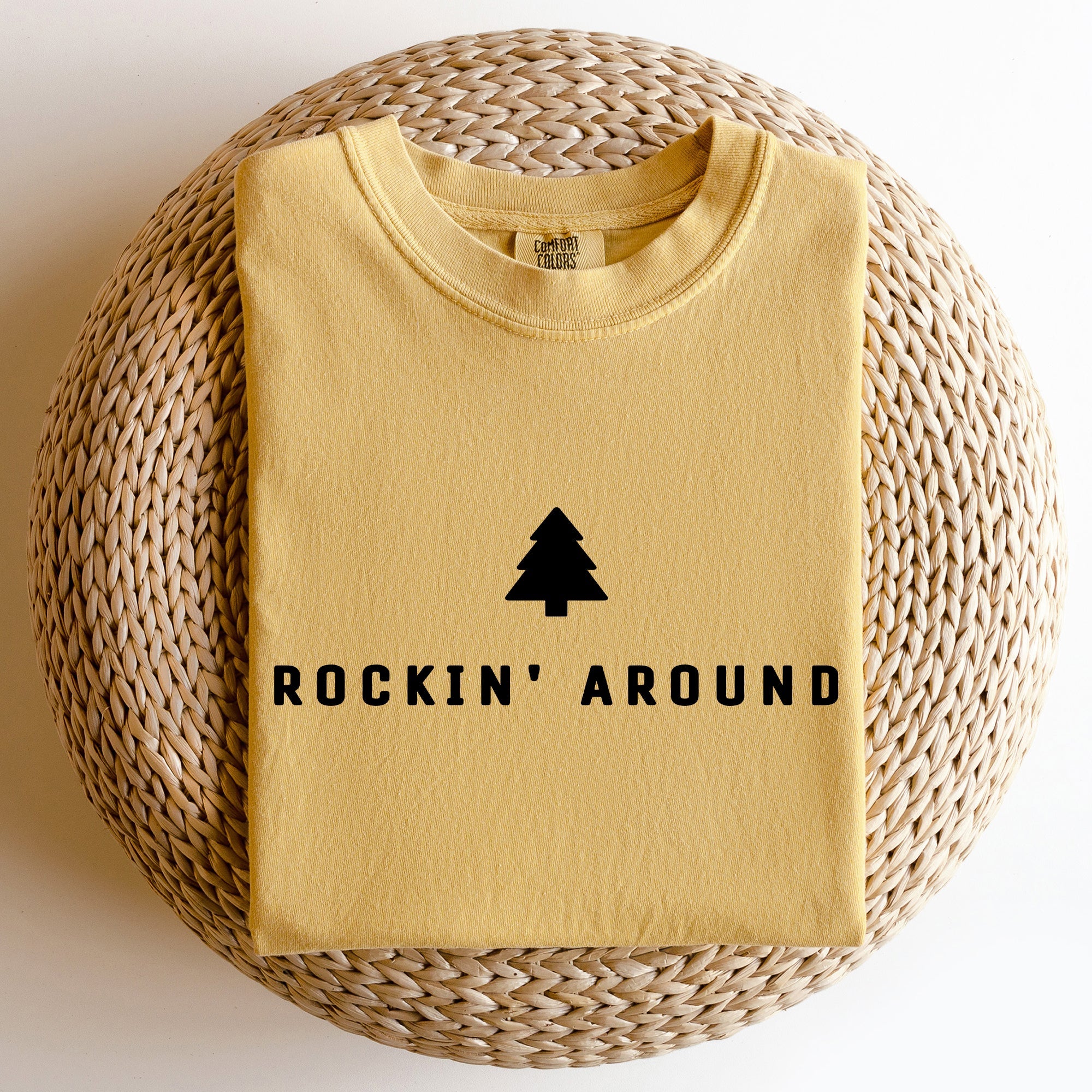 Rockin Around Minimalist Christmas Winter Santa Xmas Holiday Edition Classic Vintage Style Comfort Colors Tee