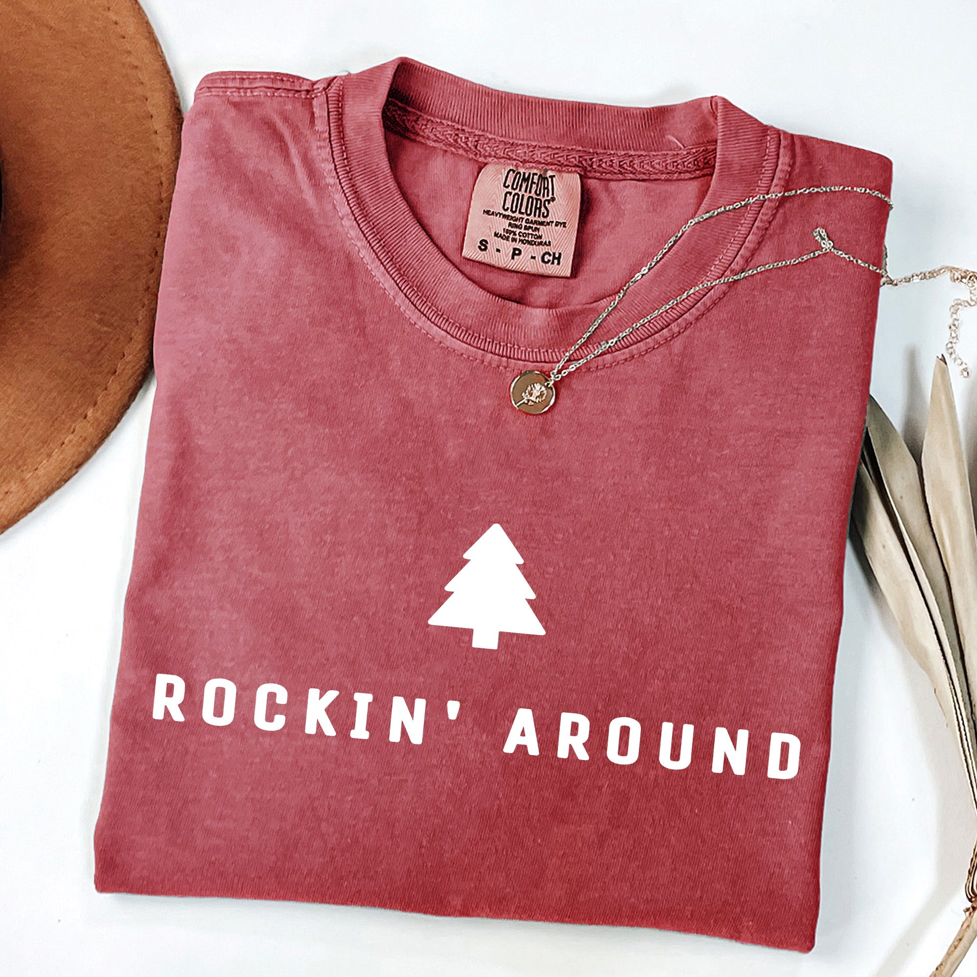 Rockin Around Minimalist Christmas Winter Santa Xmas Holiday Edition Classic Vintage Style Comfort Colors Tee