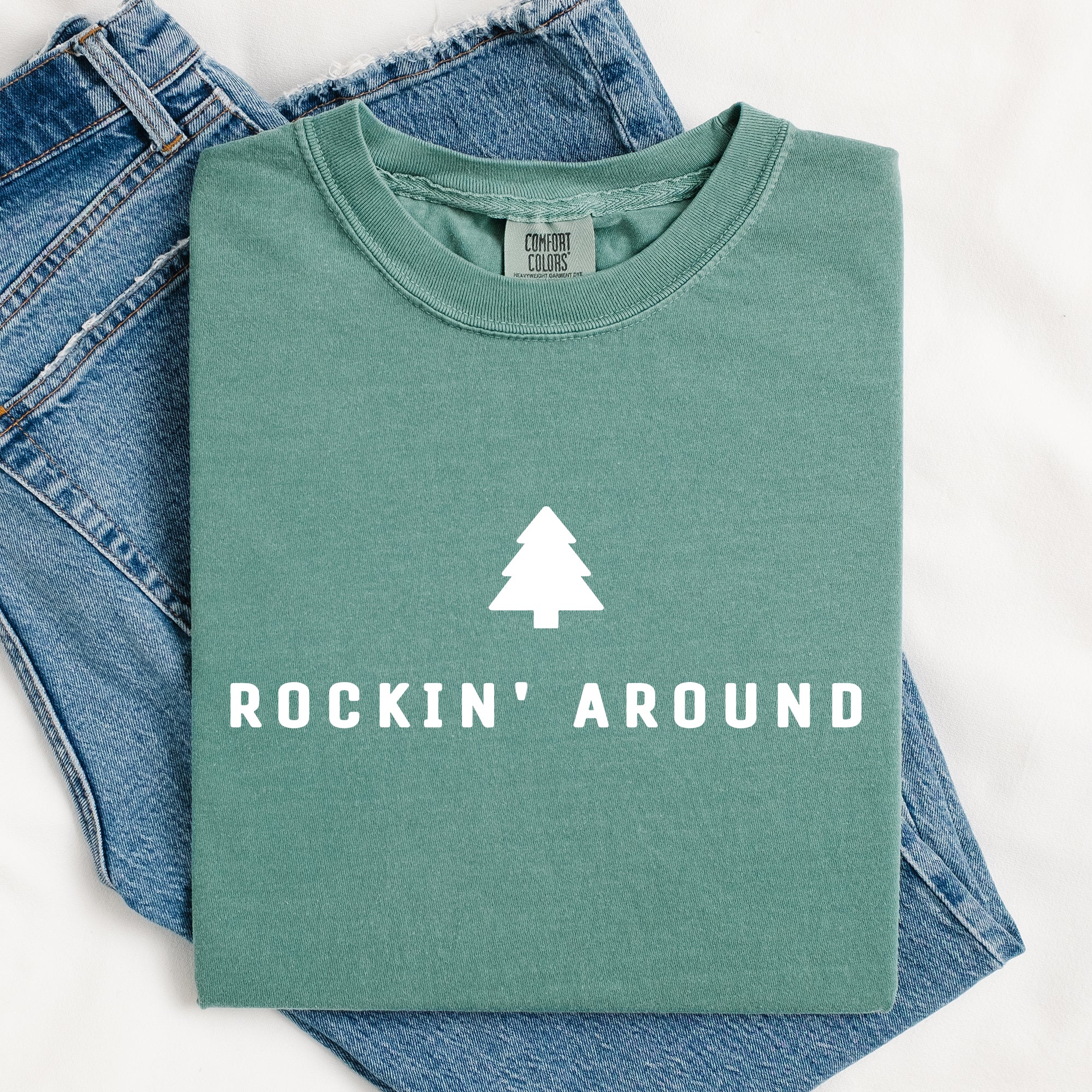 Rockin Around Minimalist Christmas Winter Santa Xmas Holiday Edition Classic Vintage Style Comfort Colors Tee