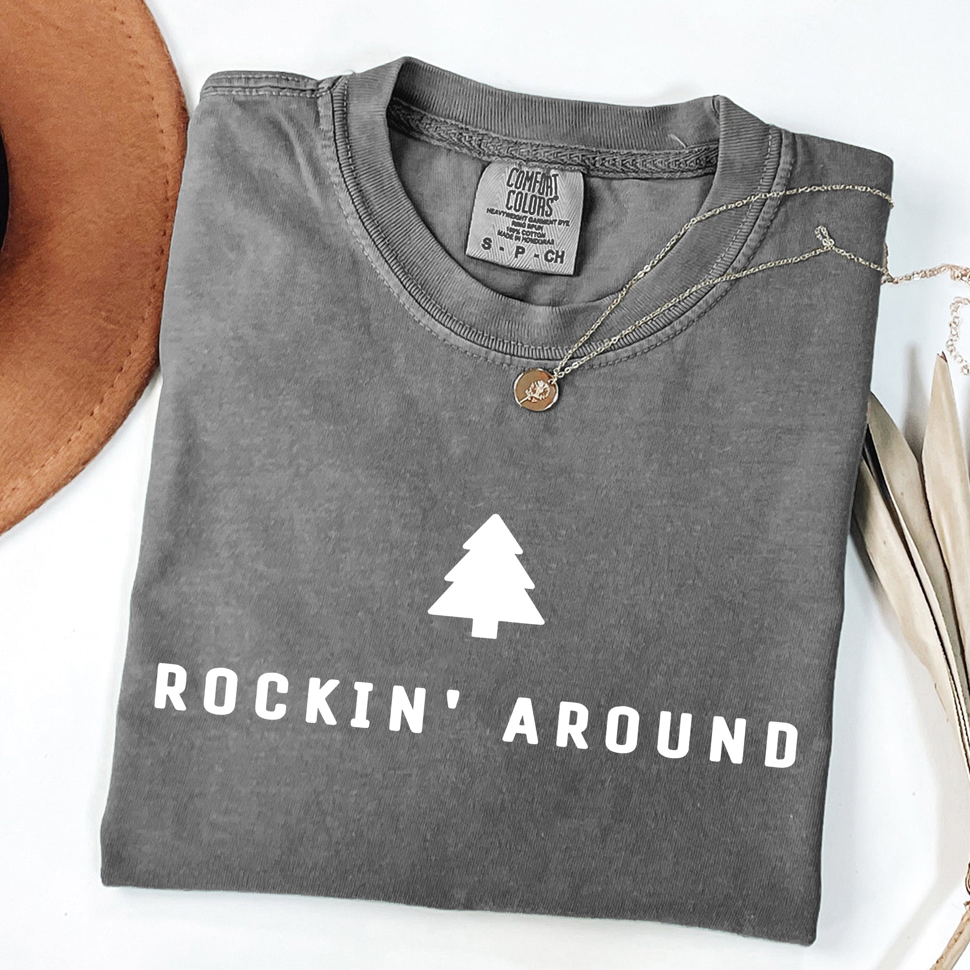 Rockin Around Minimalist Christmas Winter Santa Xmas Holiday Edition Classic Vintage Style Comfort Colors Tee