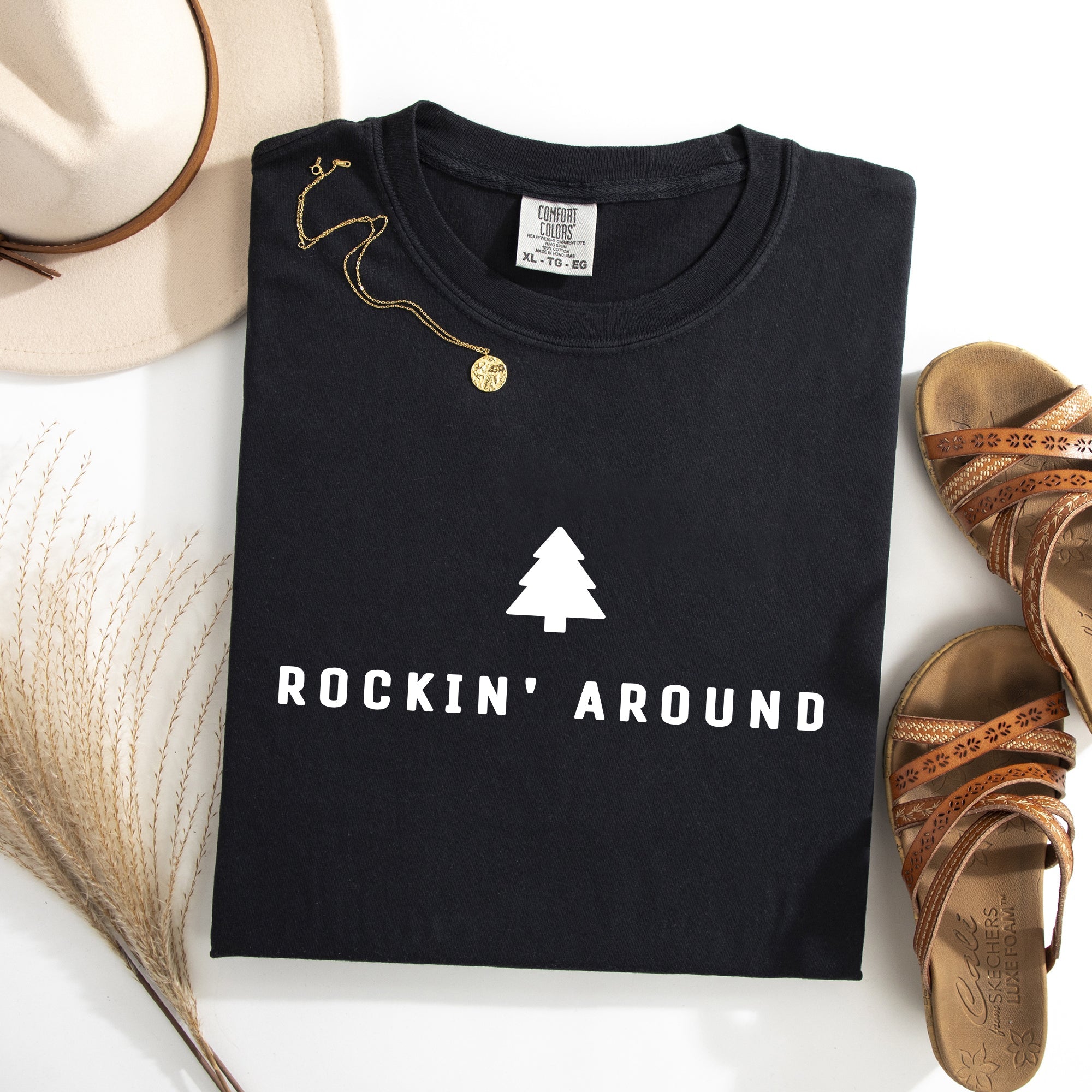 Rockin Around Minimalist Christmas Winter Santa Xmas Holiday Edition Classic Vintage Style Comfort Colors Tee