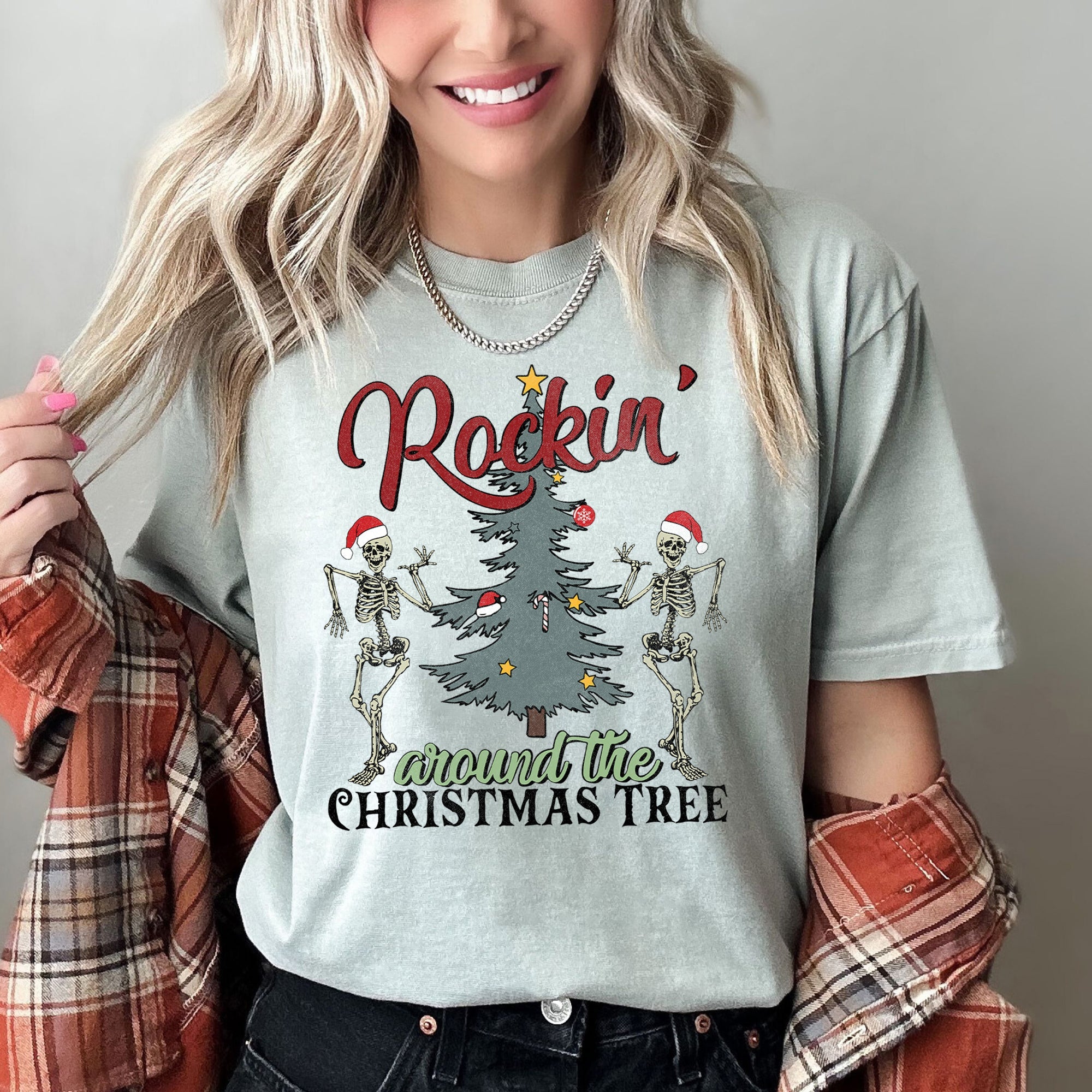 Rocking Around The Christmas Tree, Dancing Skeletons Holiday Vintage Comfort Colors Tee