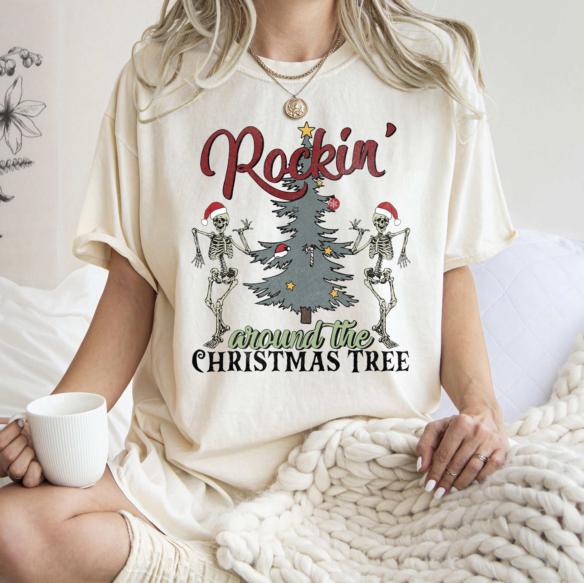 Rocking Around The Christmas Tree, Dancing Skeletons Holiday Vintage Comfort Colors Tee