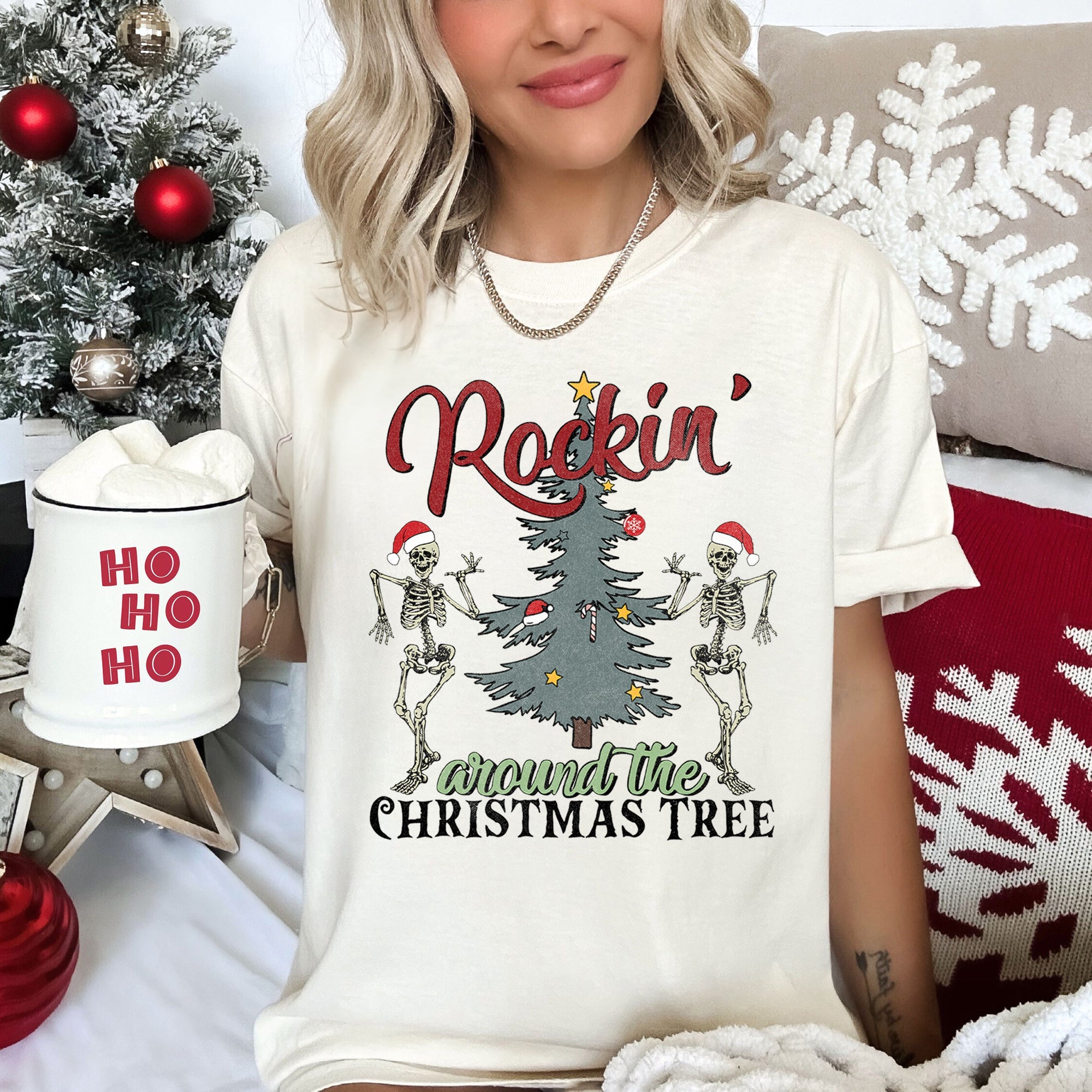Rocking Around The Christmas Tree, Dancing Skeletons Holiday Vintage Comfort Colors Tee