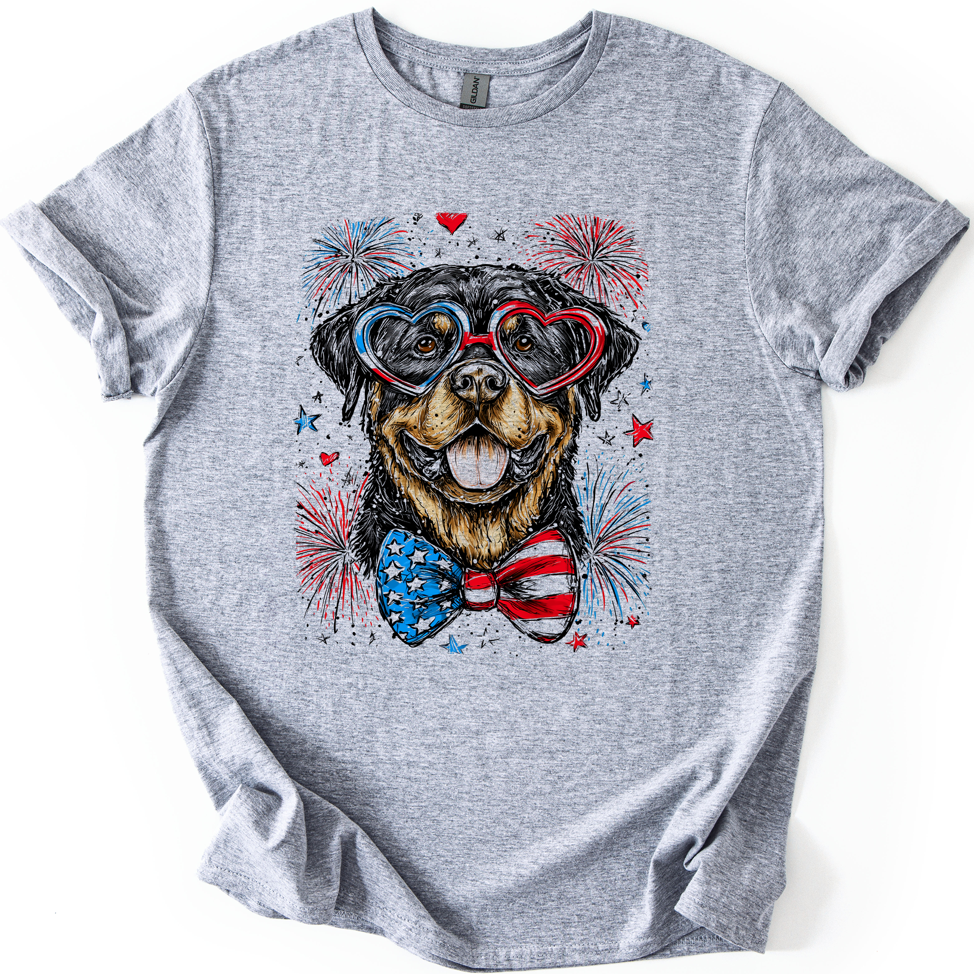 Rottweiler Patriotic Dog USA Pride Fourth Of July Loyal Companion Patriotism Signature For Pet Lovers Graphic Tee