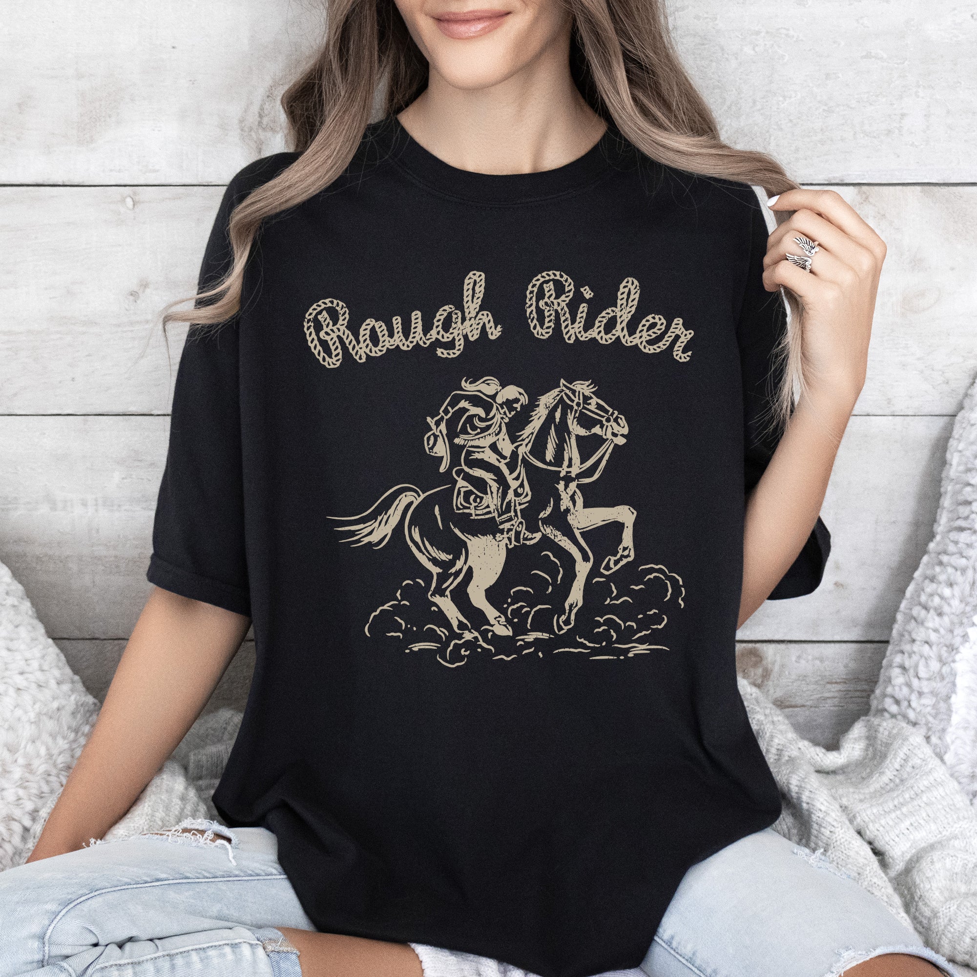 Rough Rider Rodeo Cowboy Western Cowgirl Horse Bronco Classic Comfort Colors Tee