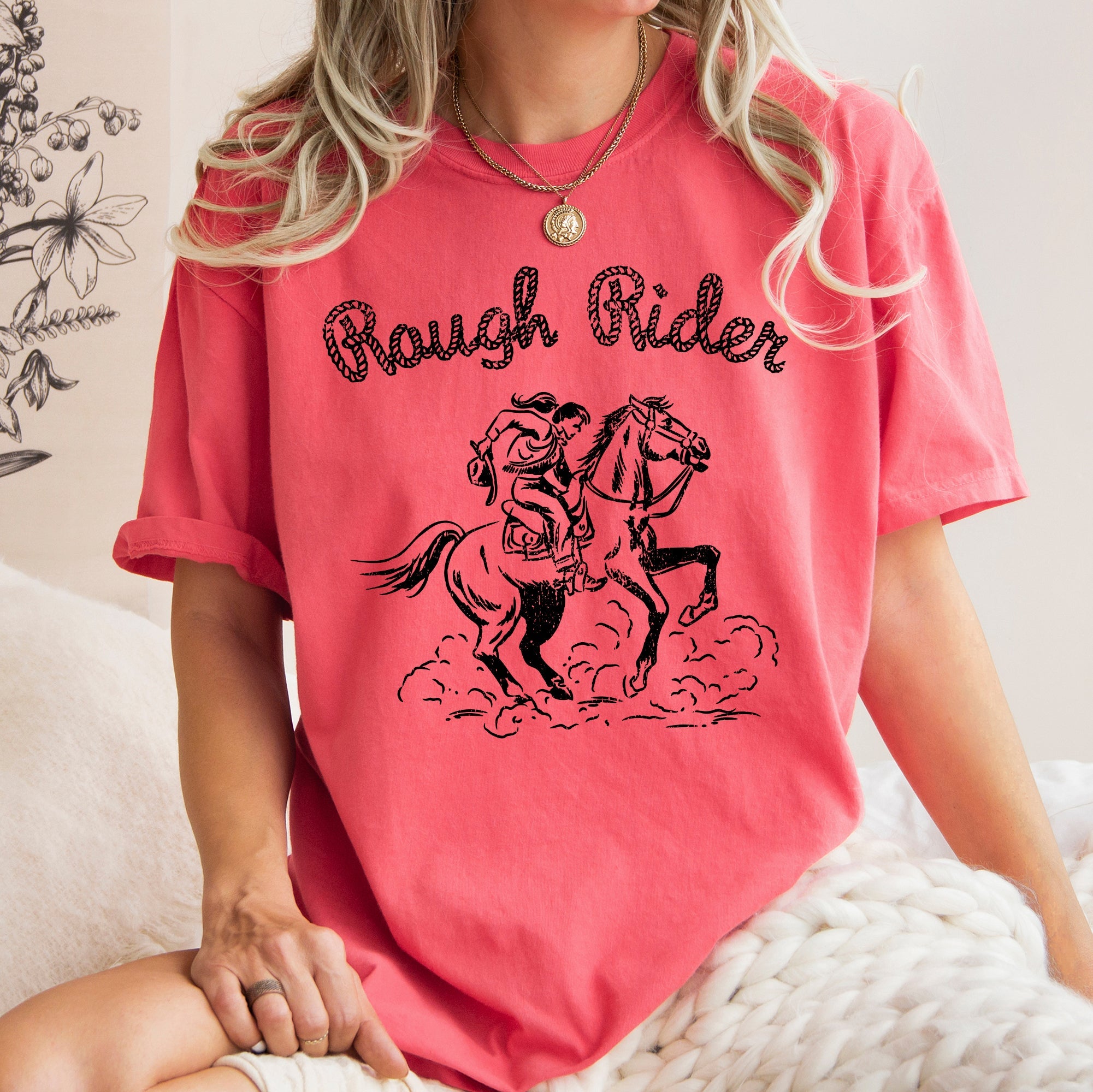 Rough Rider Rodeo Cowboy Western Cowgirl Horse Bronco Classic Comfort Colors Tee
