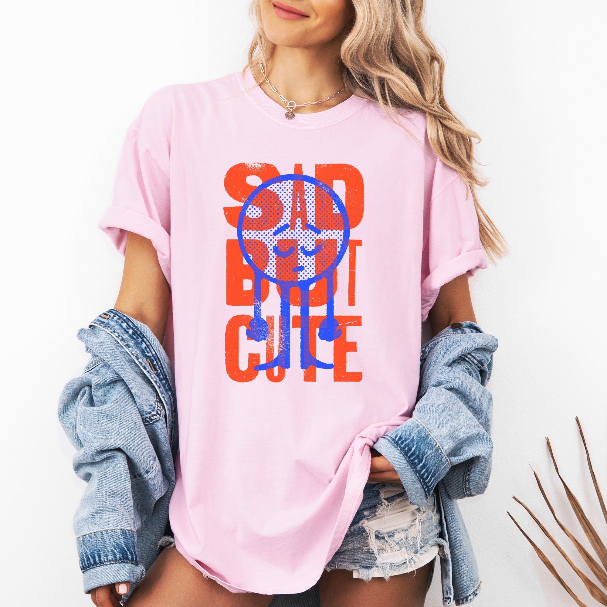 Sad But Cute Mental Health Smiley Positivity Funny Sarcastic Witty Comfort Colors Tee
