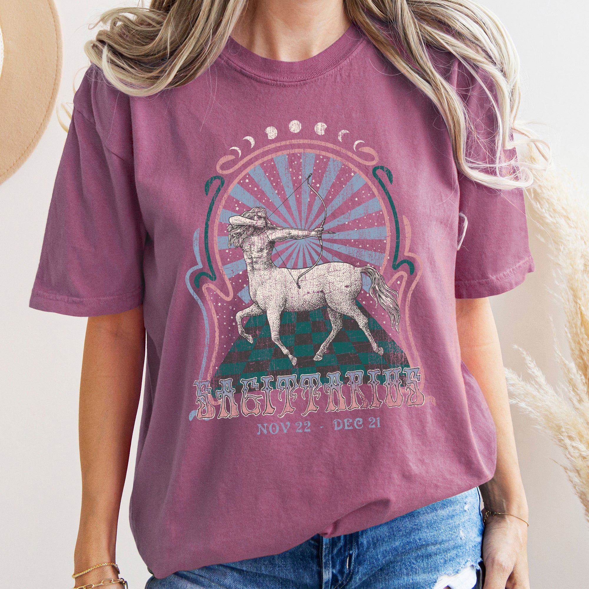 Sagittarius Zodiac Horoscope Astrology Vintage Celestial Print Comfort Colors Tee