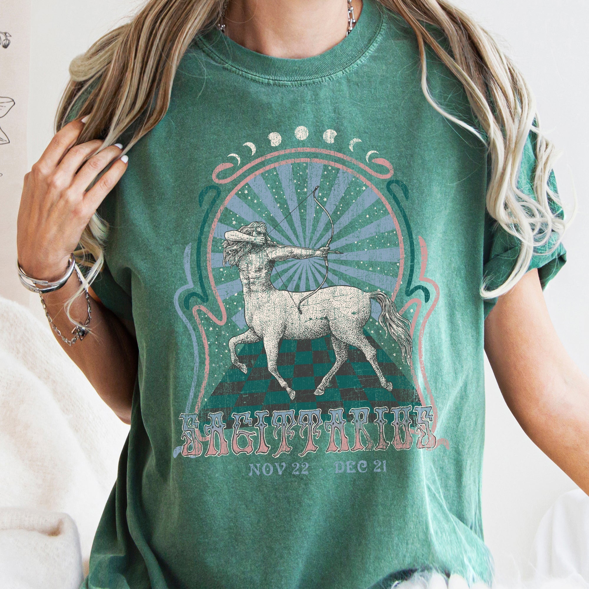 Sagittarius Zodiac Horoscope Astrology Vintage Celestial Print Comfort Colors Tee