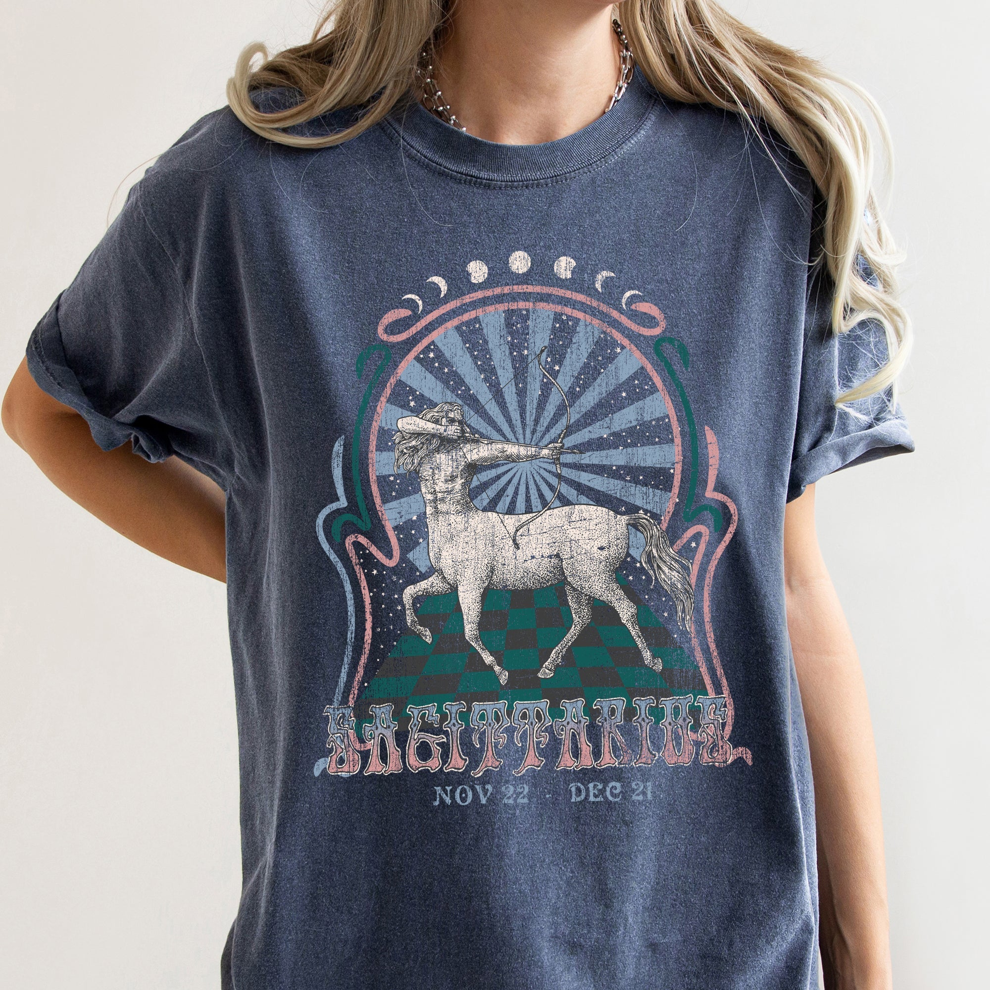 Sagittarius Zodiac Horoscope Astrology Vintage Celestial Print Comfort Colors Tee