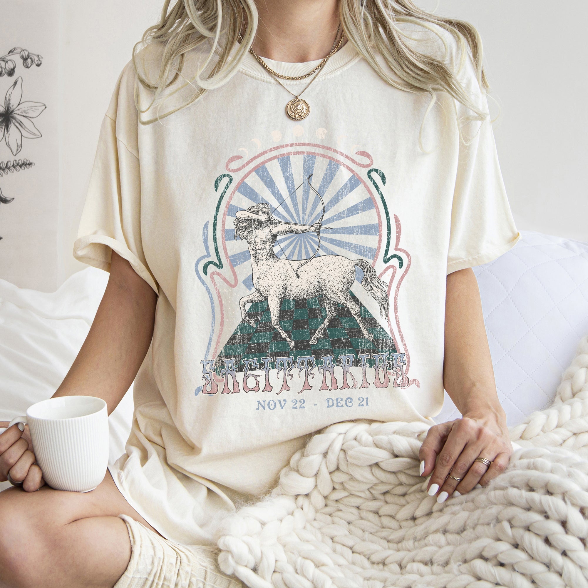 Sagittarius Zodiac Horoscope Astrology Vintage Celestial Print Comfort Colors Tee
