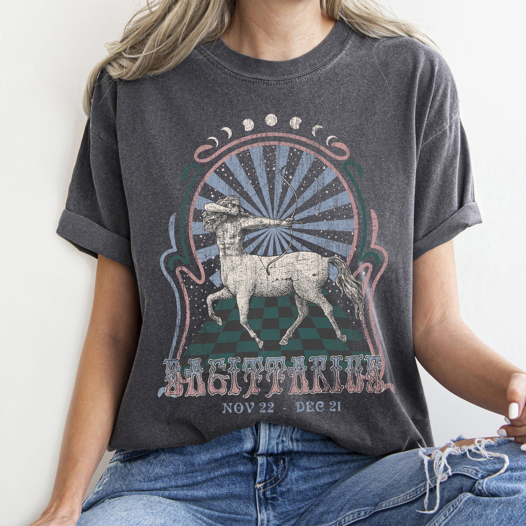 Sagittarius Zodiac Horoscope Astrology Vintage Celestial Print Comfort Colors Tee