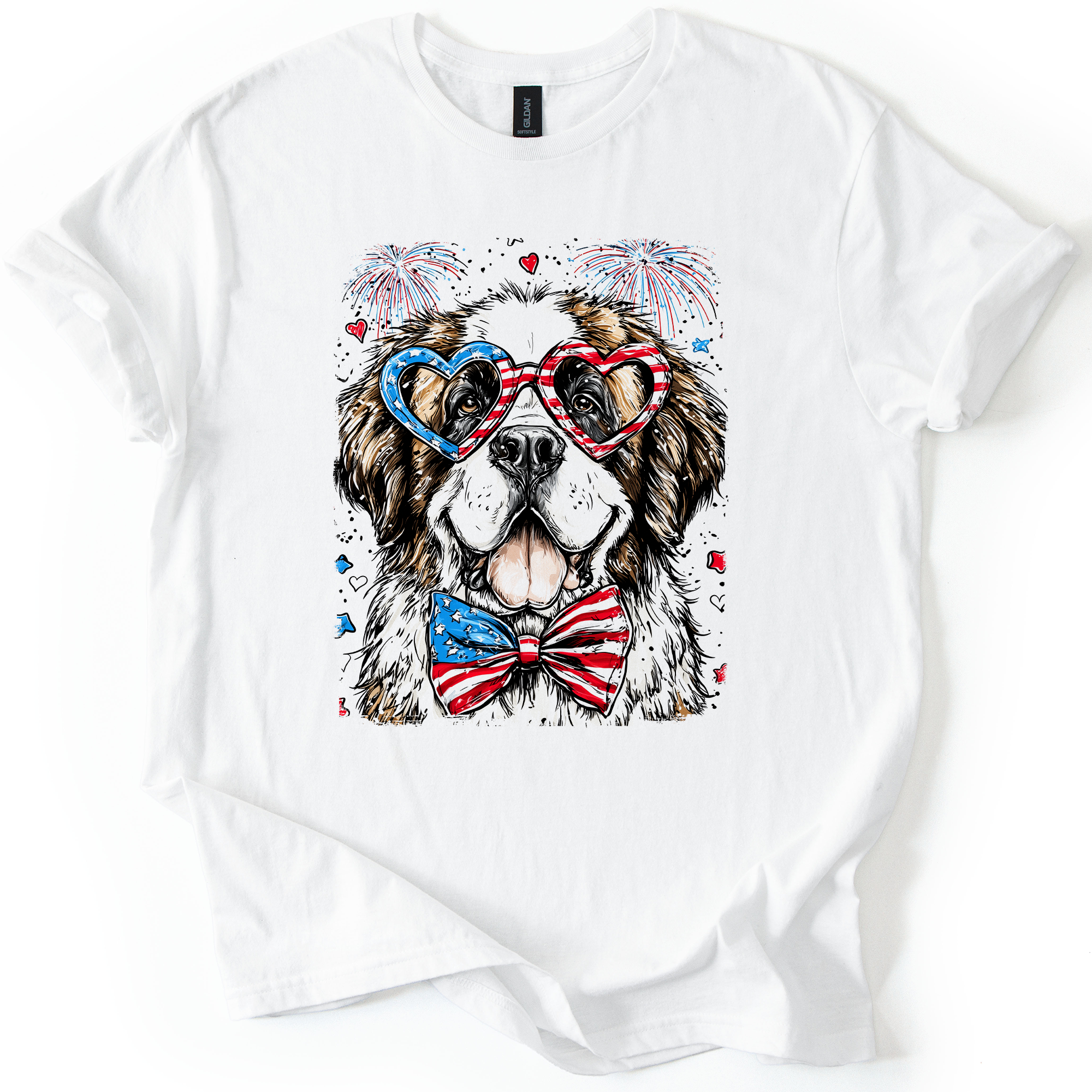 Saint Bernard Patriotic Dog USA Flag Edition For Pet Lovers Show Your Pride Graphic Tee