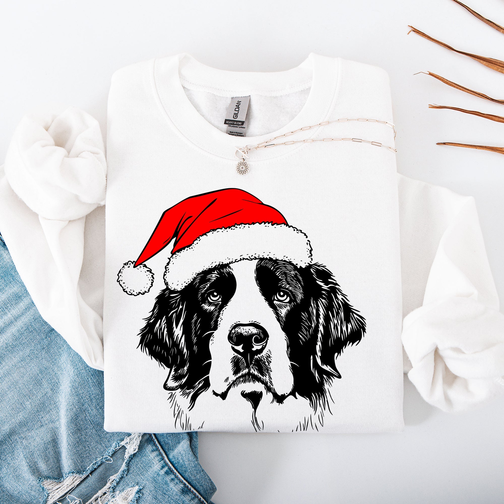 Saint Bernard Santa Christmas Paws Dog Lover Holiday Spirit Cozy Seasonal Sweatshirt