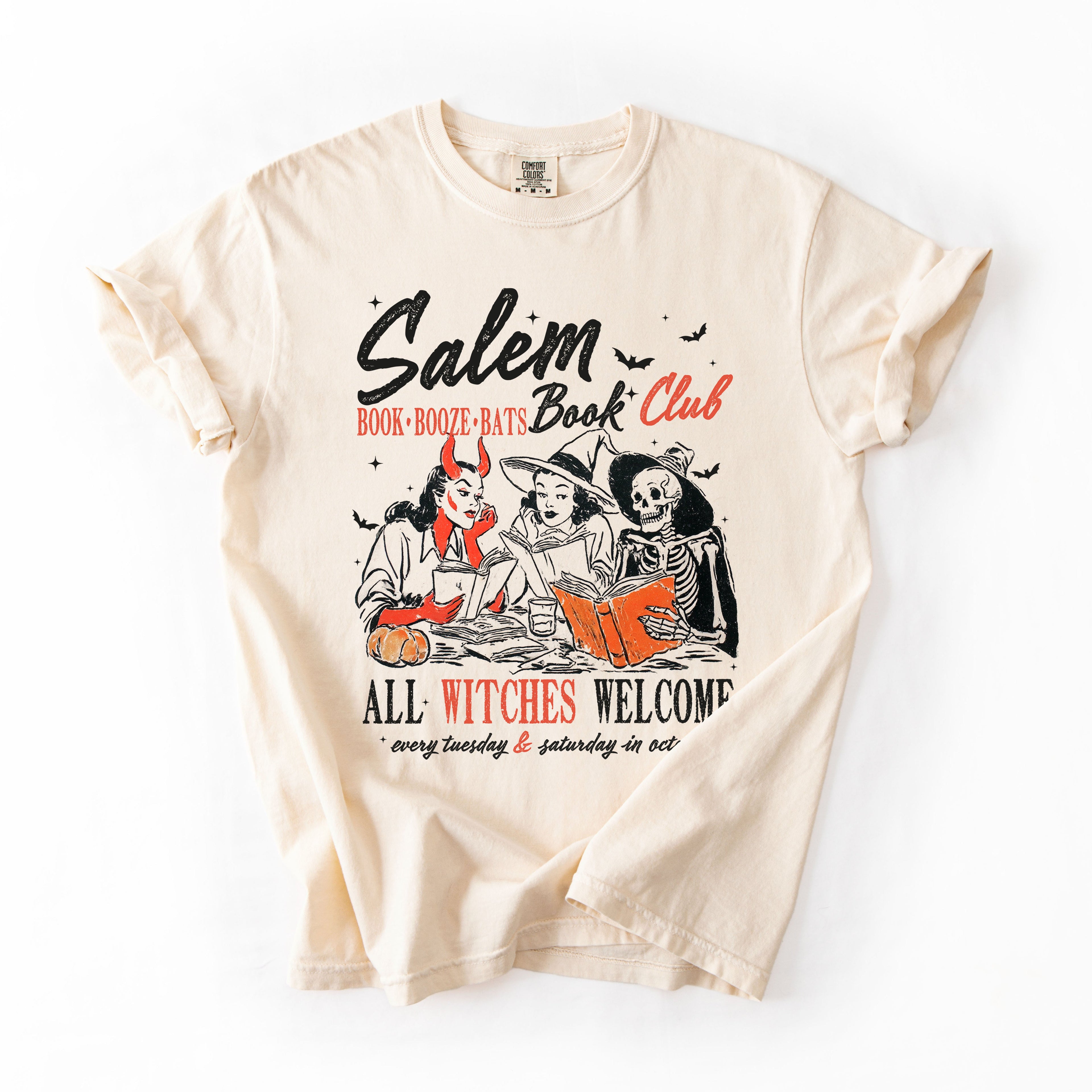 Salem Book Club All Witches Welcome Halloween Edition Cozy Book Lover Comfort Colors Tee