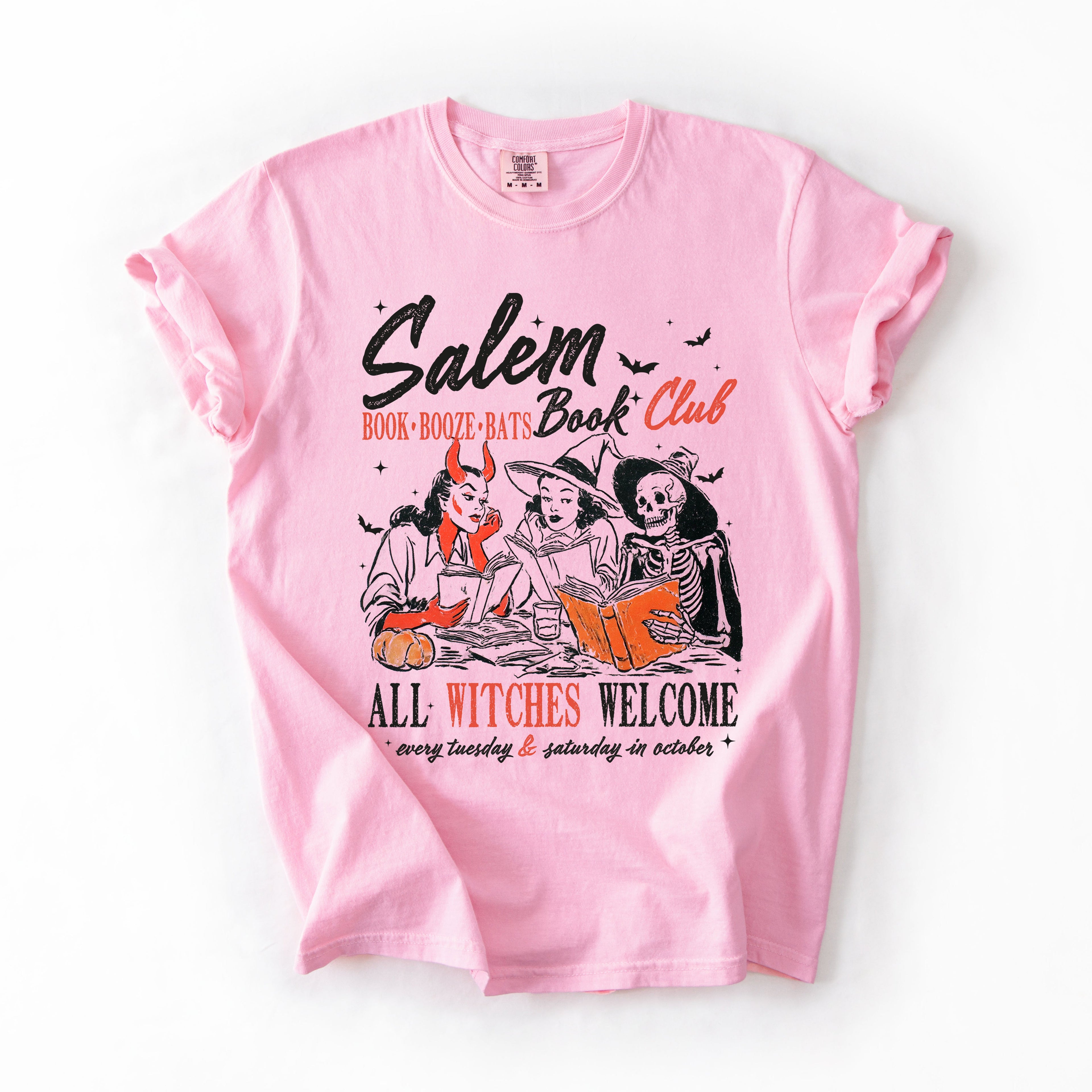 Salem Book Club All Witches Welcome Halloween Edition Cozy Book Lover Comfort Colors Tee