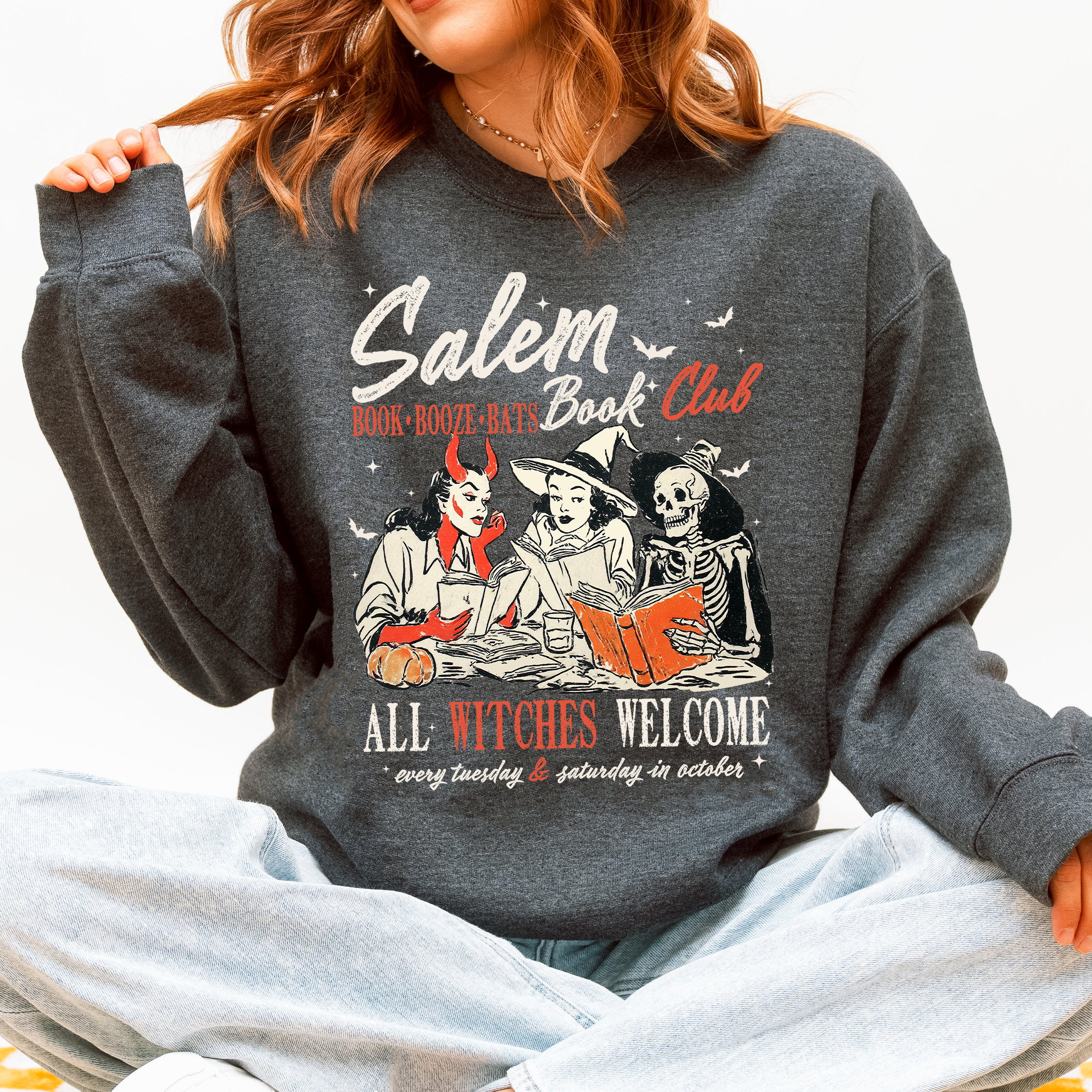 Salem Book Club All Witches Welcome Bookish Booktok Classic Vintage Halloween Reading Books Sweatshirt