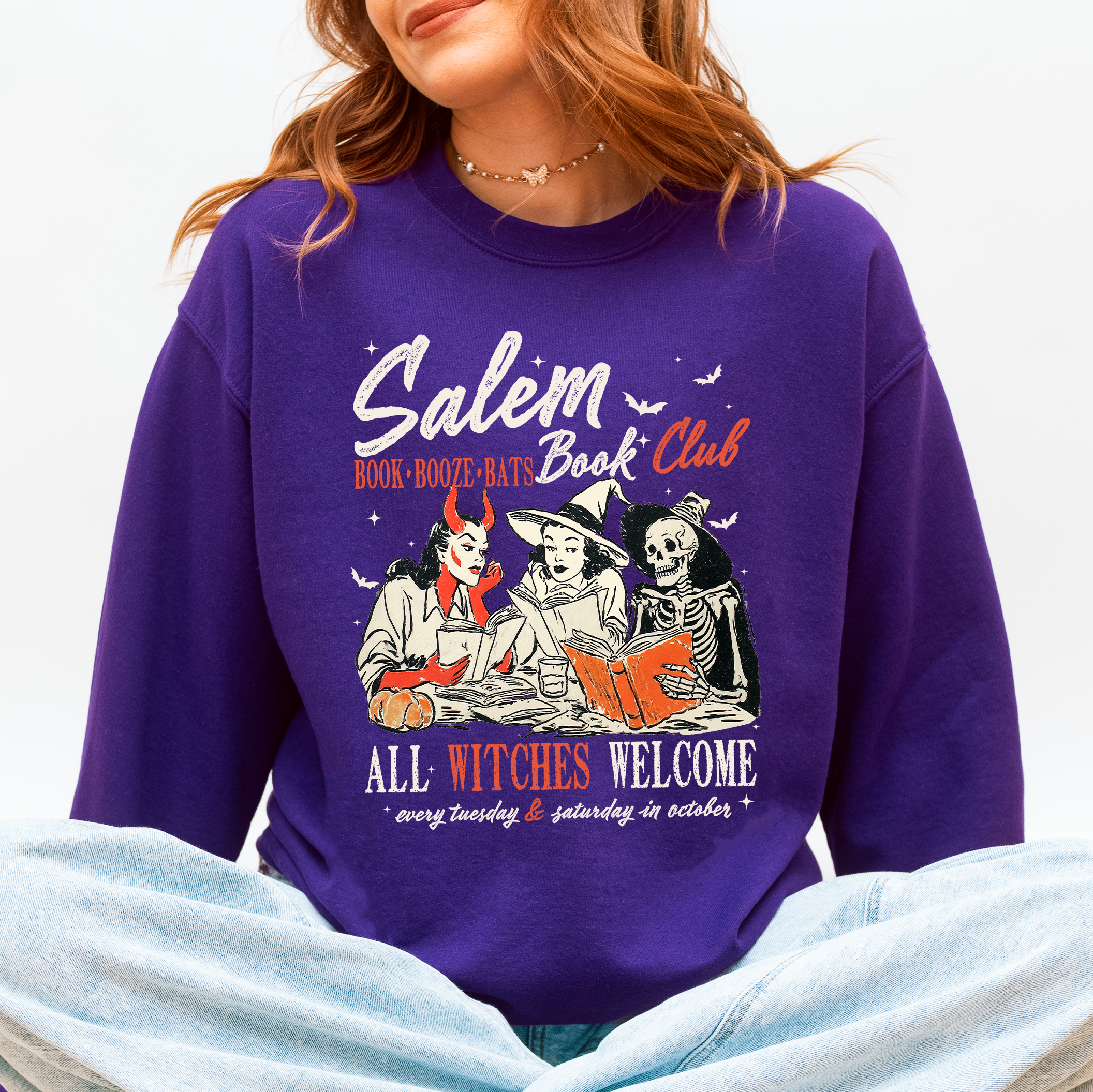 Salem Book Club All Witches Welcome Bookish Booktok Classic Vintage Halloween Reading Books Sweatshirt