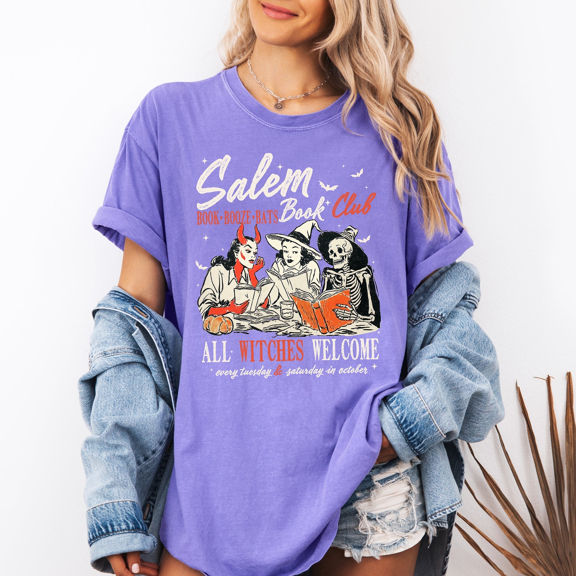 Salem Book Club All Witches Welcome Halloween Edition Cozy Book Lover Comfort Colors Tee